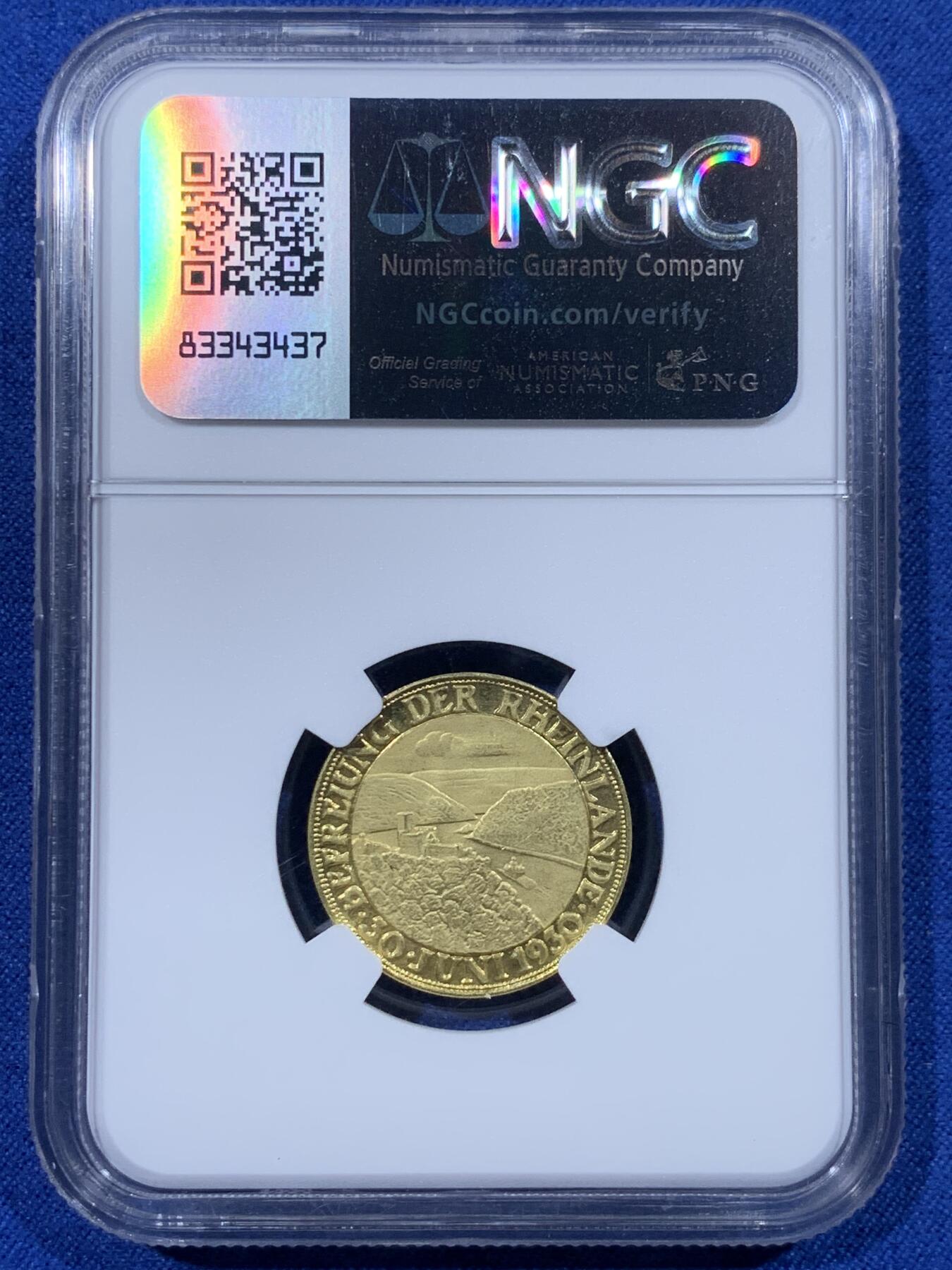 《竞宝斋》第444场 周日，周一，2场连拍 （全场包邮） NGC PF66UC 1930年德国魏玛共和国总统兴登堡纪念提前收复莱茵兰非军事区纪念金章 全精致深度镜面顶级品相 伯恩哈特设计
