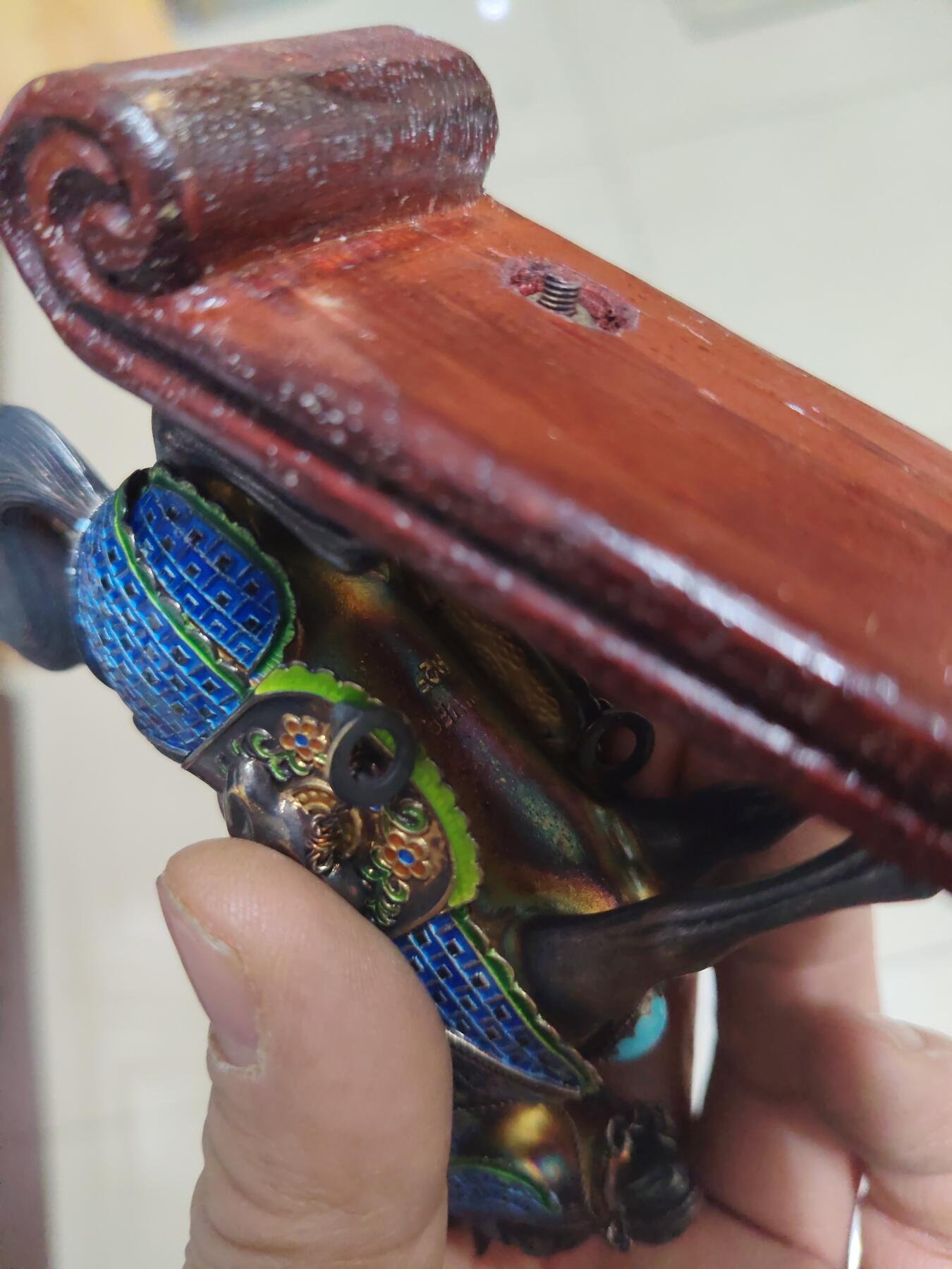 老银件 中国出口创汇银珐琅镶宝银制马