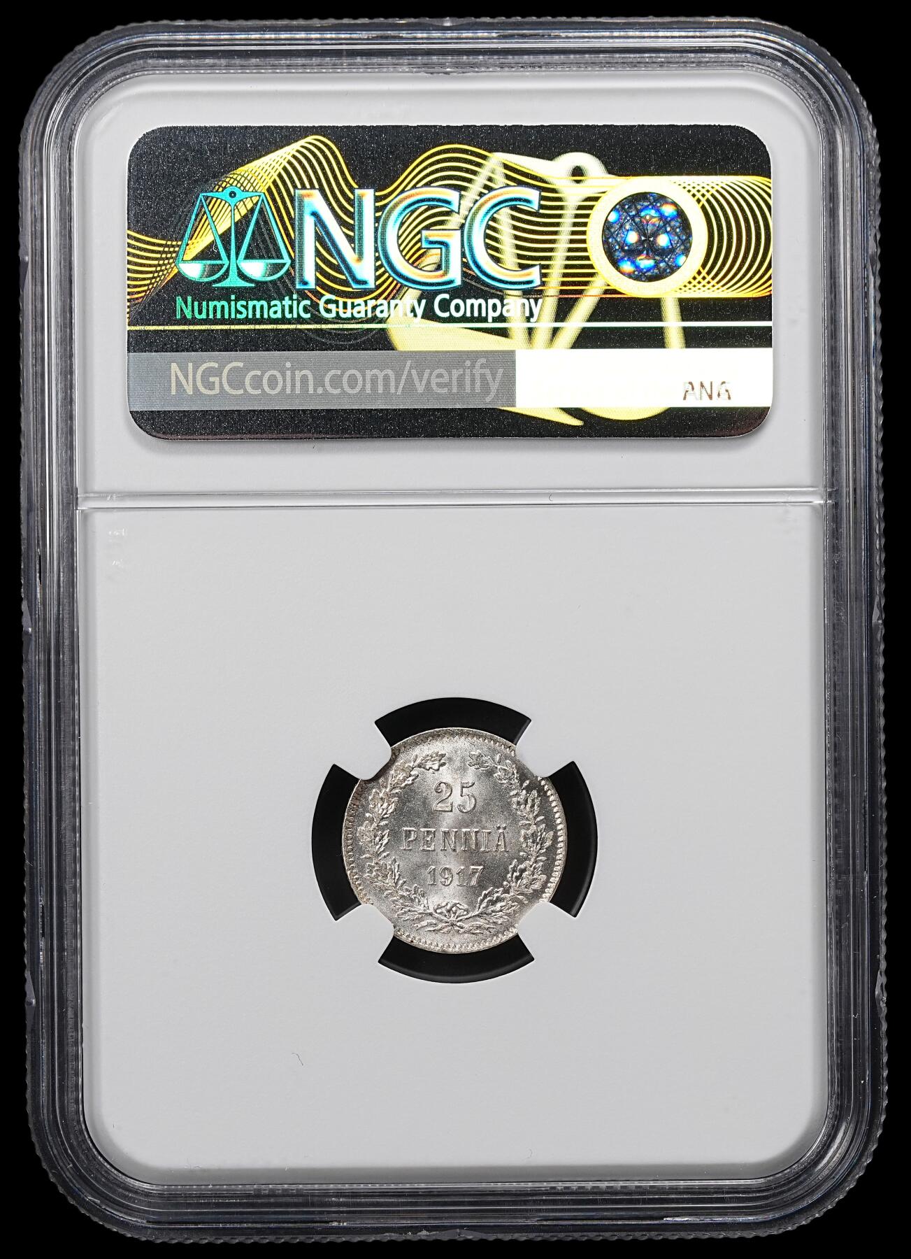 修遠堂世界钱币第九十六期 NGC MS66 1917年芬兰25盆尼银币