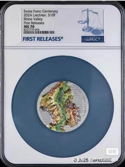 ❤️【币观天下】❤️ 第333期钱币拍卖- 2025.12.5周五晚上6点半场-长期征集拍品 - 2024年列支敦士登法郎100周年纪念2盎司大银币ngc-ms70首期标 正面以高浮雕再现了莱茵河谷的地形 巧思奇妙 铸造工艺精湛 附原厂盒证