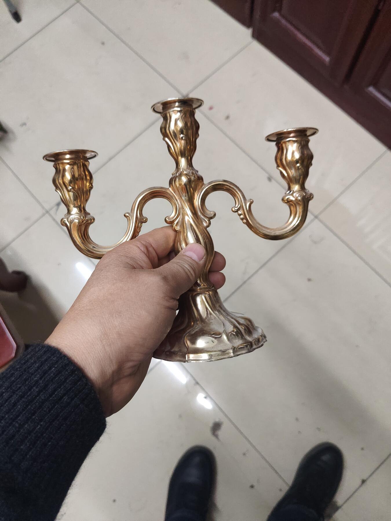 老银件 欧洲银制烛台