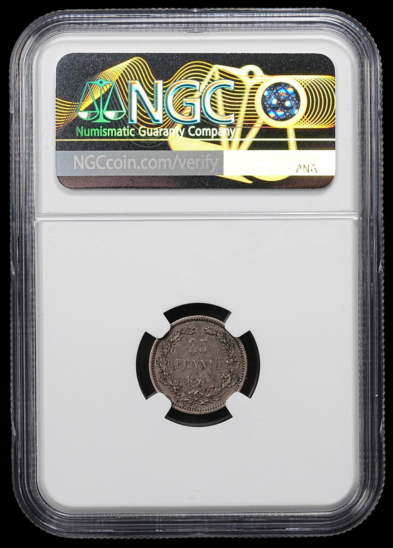 修遠堂世界钱币第九十六期 NGC XF45 1875年芬兰25盆尼银币 少见早期年份