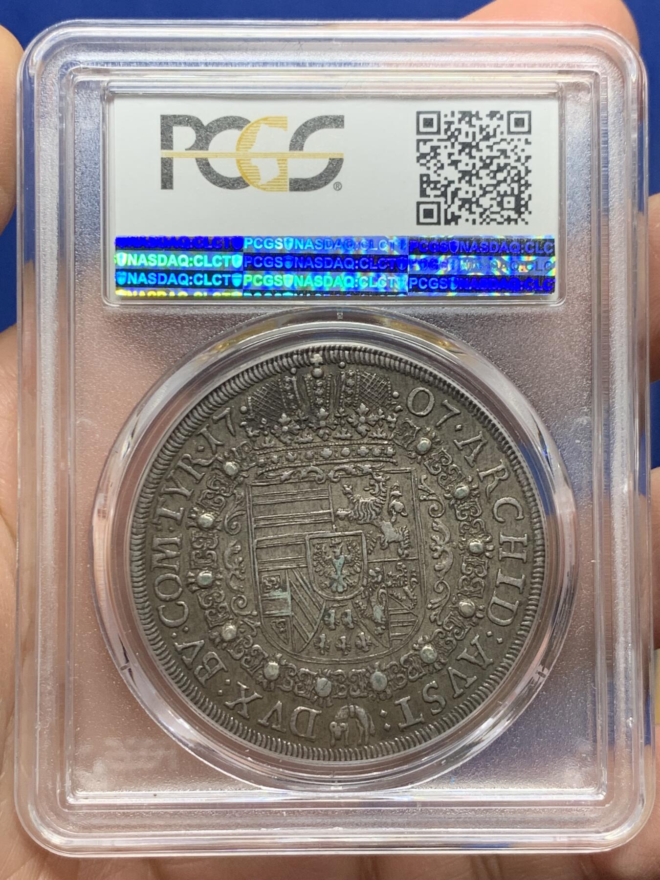 《竞宝斋》第444场 周日，周一，2场连拍 （全场包邮） PCGS AU53 神圣罗马帝国 蒂罗尔伯国 1707年 约瑟夫一世 泰勒大银币 大波浪深包浆双面深打可藏