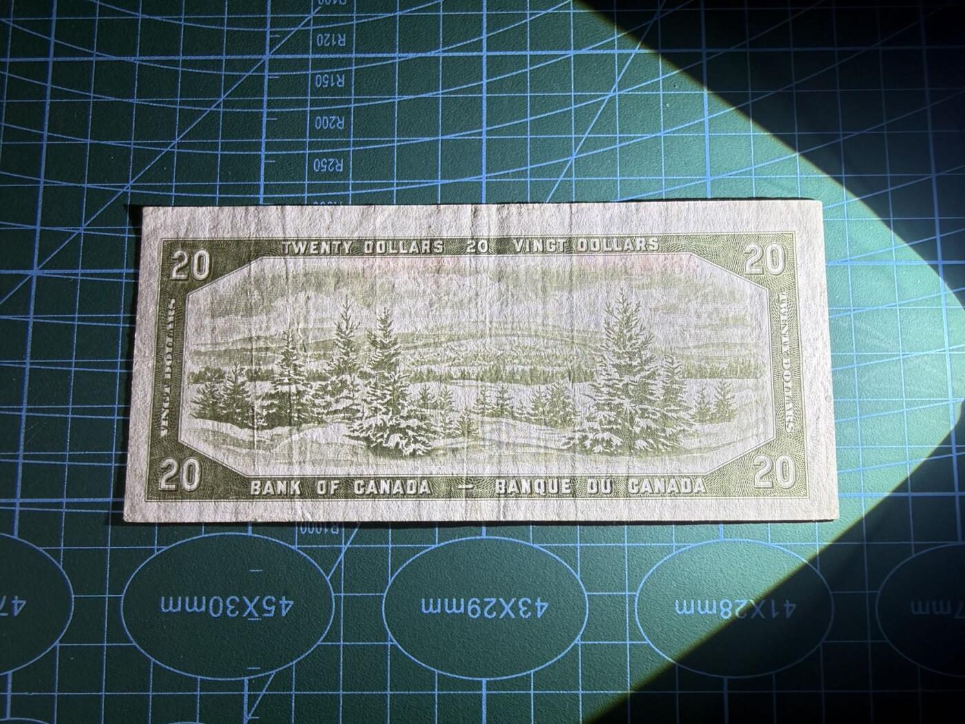 【炜奕收藏】，第五十二期 1954年加拿大20元，品相如图，魔鬼脸版