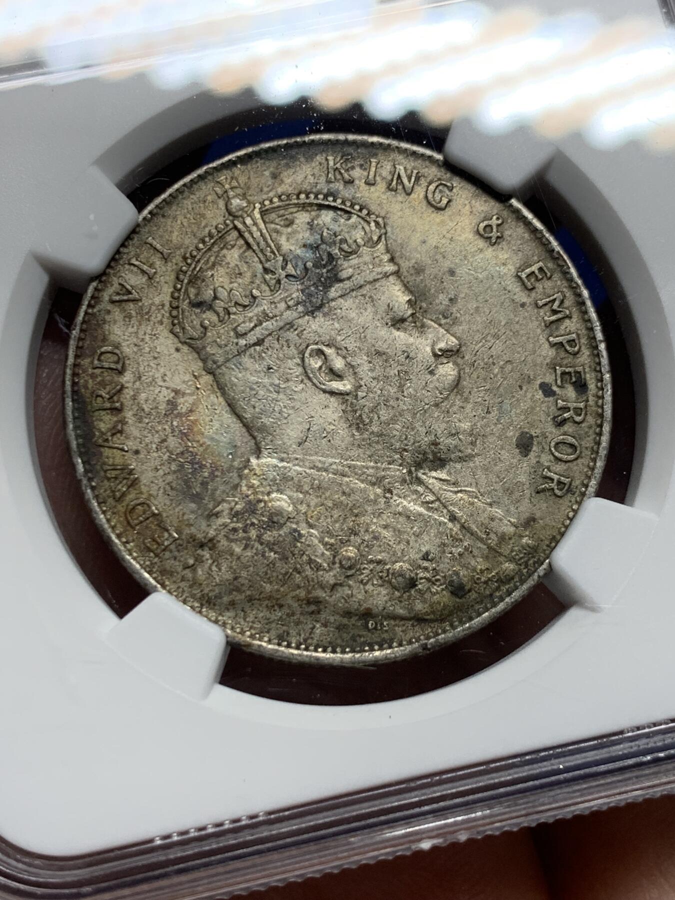 《竞宝斋》第444场 周日，周一，2场连拍 （全场包邮） NGC AUD 英属海峡1908年爱德华七世一元银币