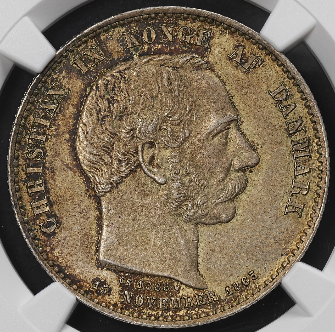 修遠堂世界钱币第九十六期 NGC MS62 1888年丹麦国王登基25周年纪念2克朗银币