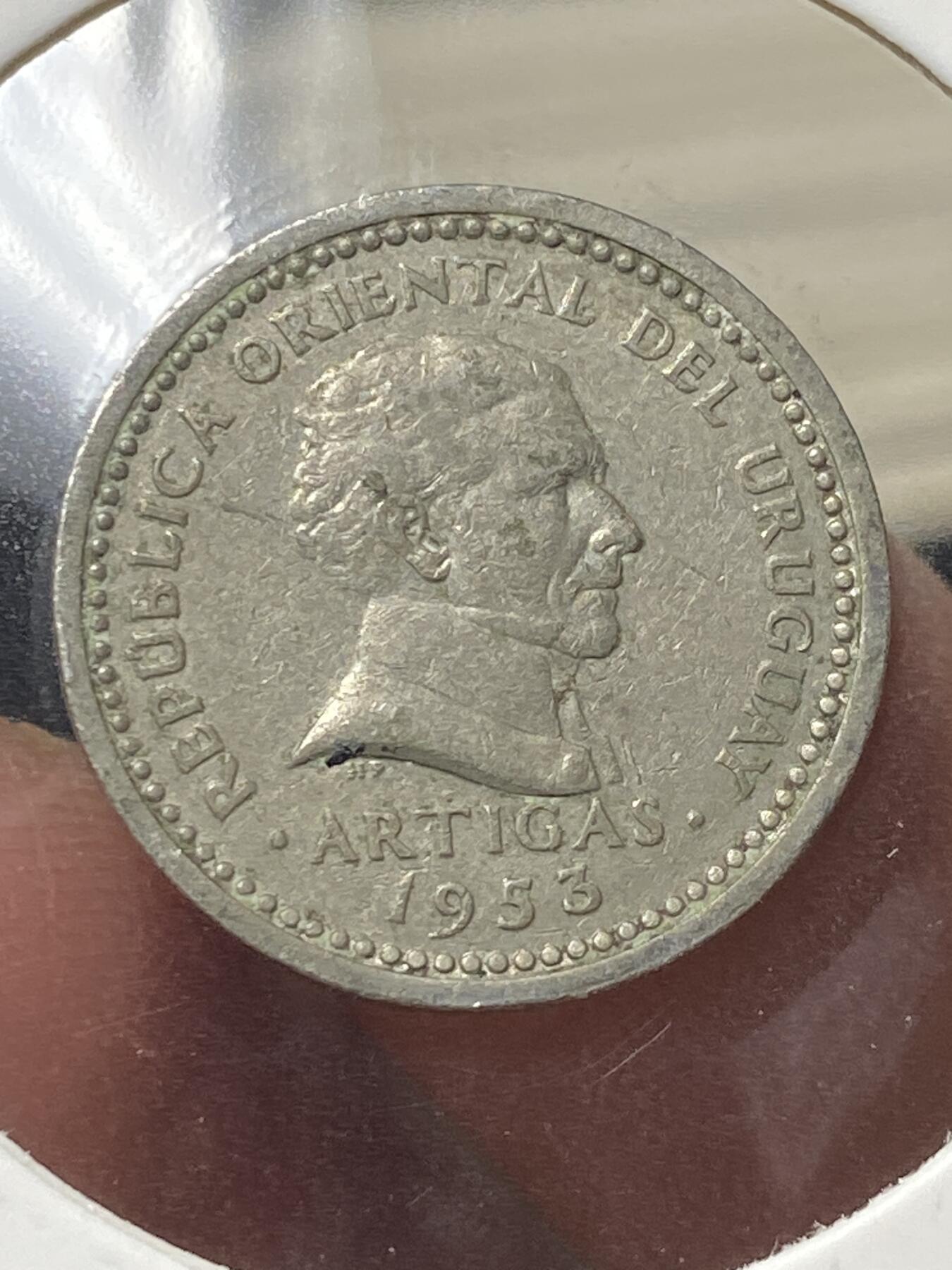 2025年第一百三十三场(总第一百五十九场）外国好品纸夹散币场(免佣金) 少见面值–乌拉圭🇺🇾1953单年份2分