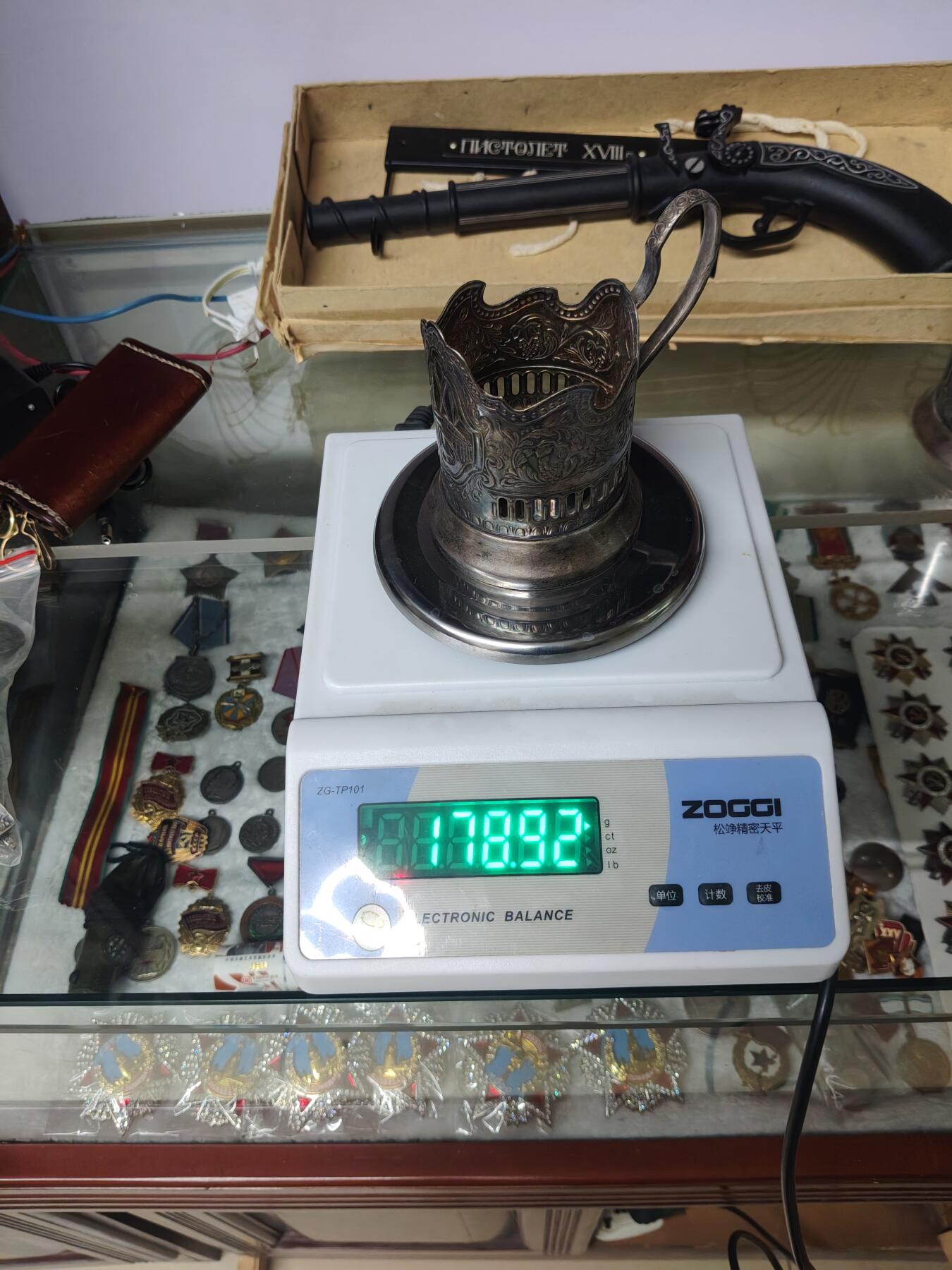 老银件 厚重苏联镀银老杯托