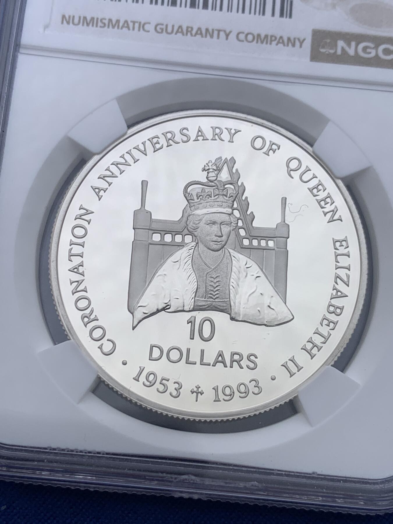 《竞宝斋》第444场 周日，周一，2场连拍 （全场包邮） NGC PF69UC 所罗门群岛1992年登基50周年10元大银币