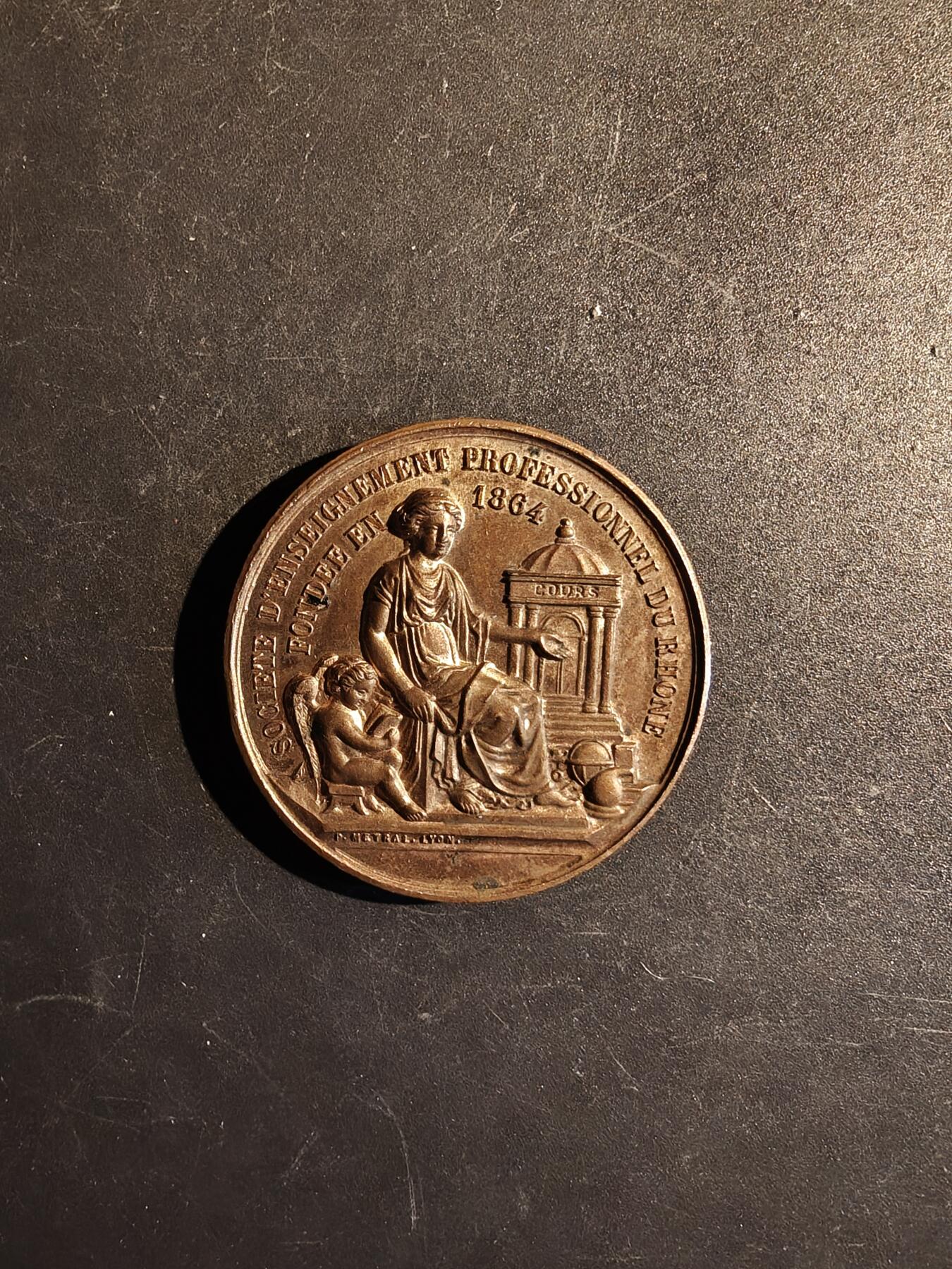 老王徽章第167期 法国罗讷省职业培训协会大铜章    直径39mm.   重量35.8g