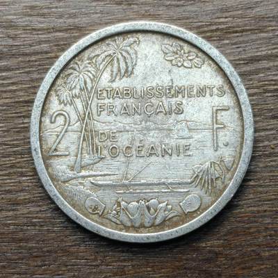 【铜匠收藏】★第135场★散币场，不寄存！！无佣金，30包邮。不满30元，支付5元运费。《接受代拍 代送NGC评级》 - 法属波利尼西亚 1949年 2法郎 铝币