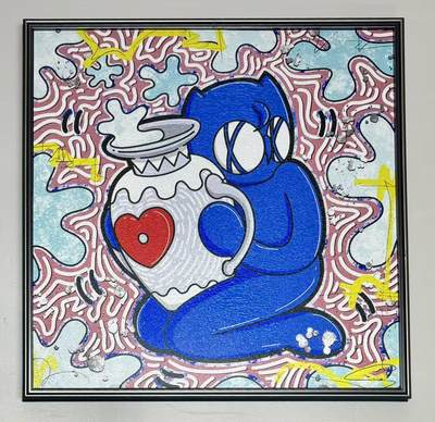 零元拍：歪歪 OWSON 系列作品装饰肌理画《十二星座-水瓶座》，相框尺寸35/35CM。因展品出展，镜框可能有轻微划痕，介意勿拍 - 零元拍：歪歪 OWSON 系列作品装饰肌理画《十二星座-水瓶座》，相框尺寸35/35CM。因展品出展，镜框可能有轻微划痕，介意勿拍