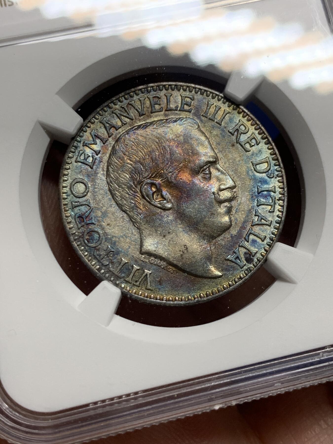 《竞宝斋》第444场 周日，周一，2场连拍 （全场包邮） NGC AUD 意属索马里1912年1卢比银币 蓝五彩包浆