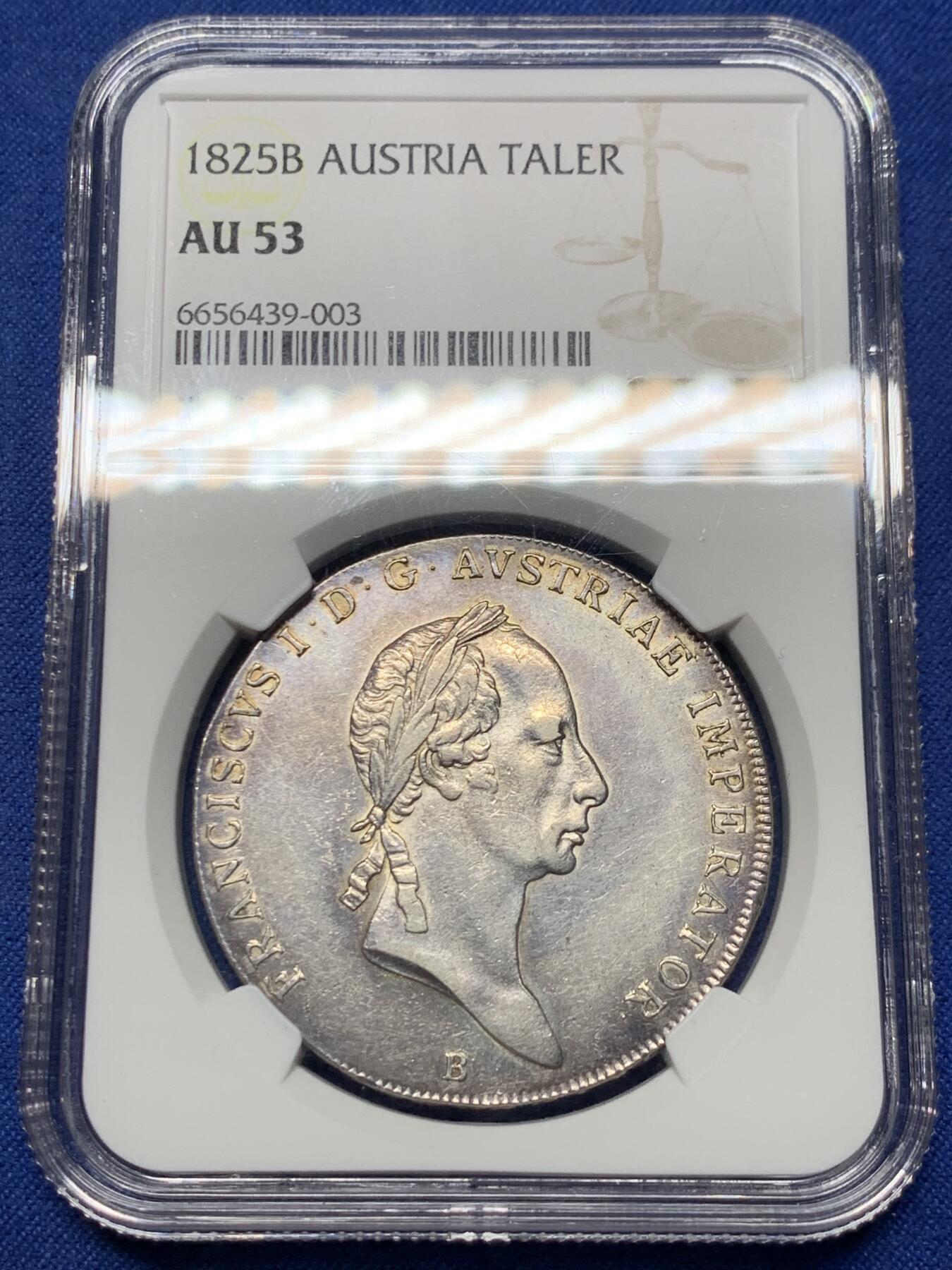 《竞宝斋》第444场 周日，周一，2场连拍 （全场包邮） 稀见版本 NGC AU53 奥地利帝国 1825B 弗朗茨一世 泰勒大银币  克雷姆尼察厂铸造
