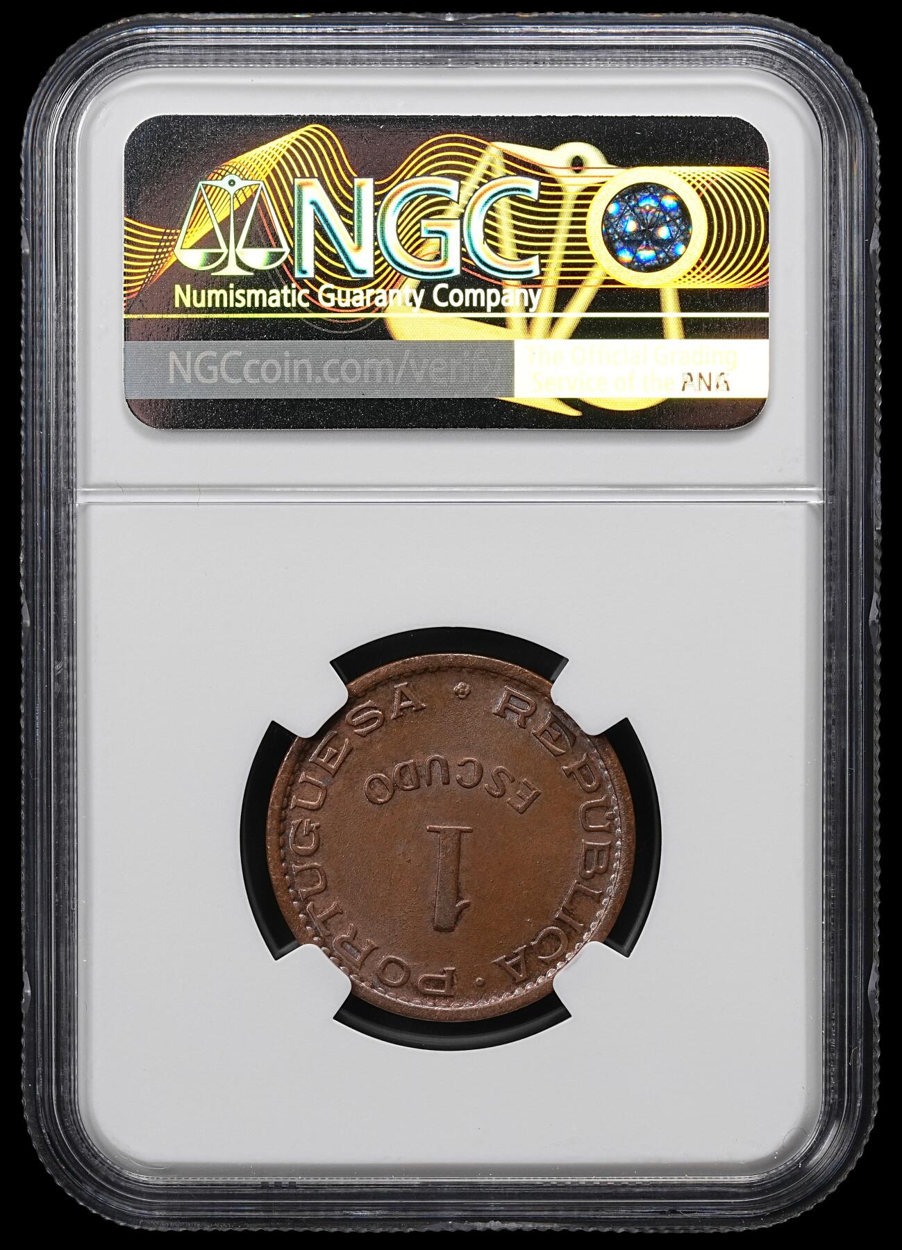 修遠堂世界钱币第九十六期 NGC MS64BN 1956年葡属安哥拉1埃斯库多铜币