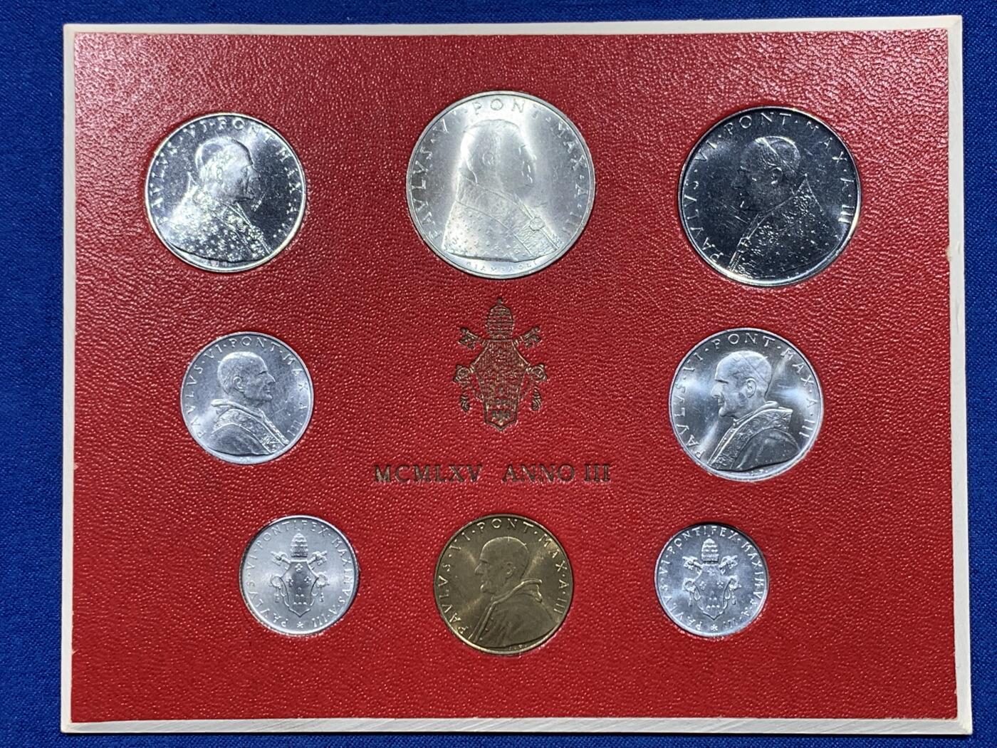 《竞宝斋》第444场 周日，周一，2场连拍 （全场包邮） 梵蒂冈1965年9枚套币，含1000里拉银币。