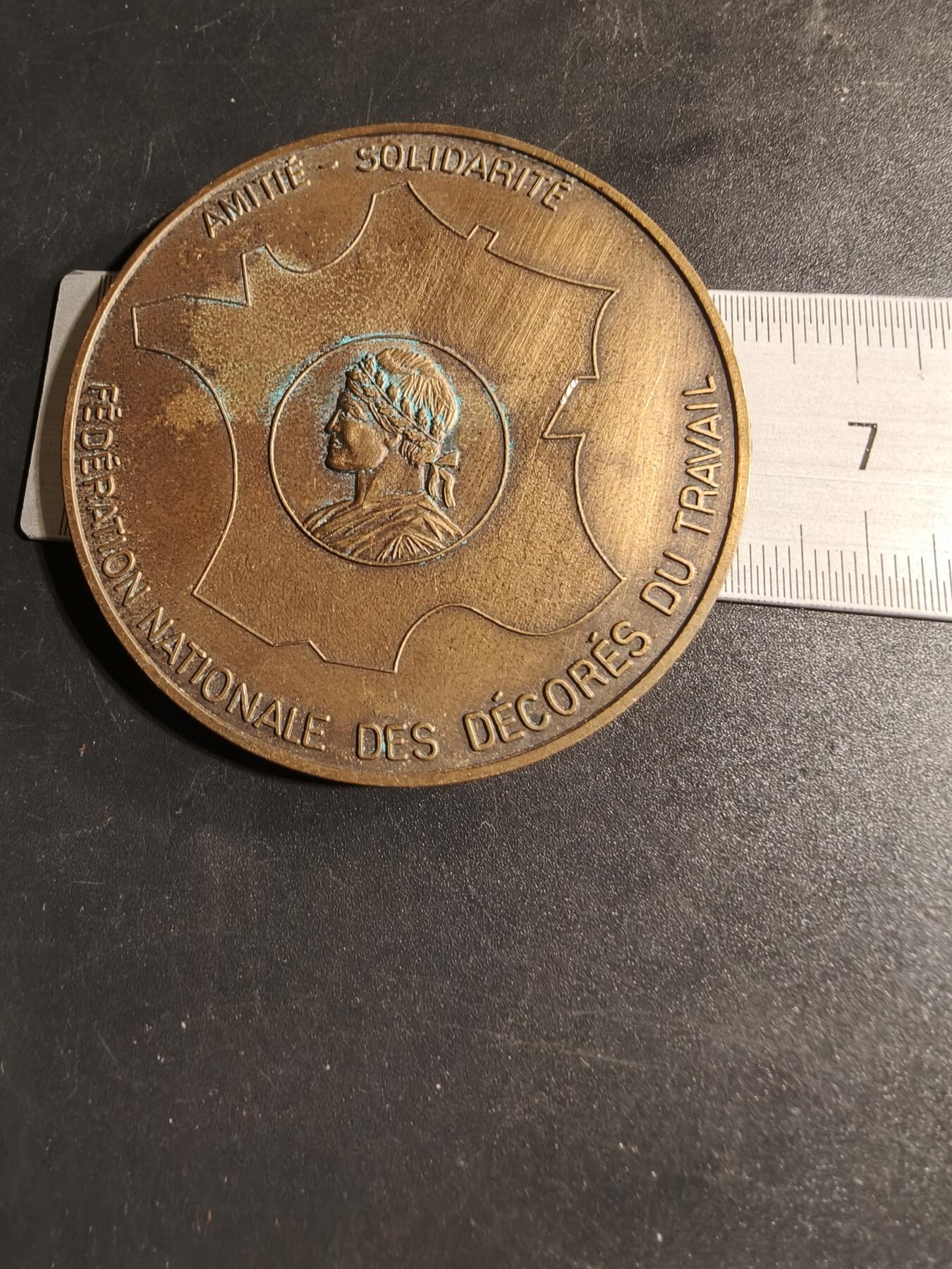老王徽章第167期 法国劳动荣誉奖章百年纪念章      直径61mm.    重量68.5g