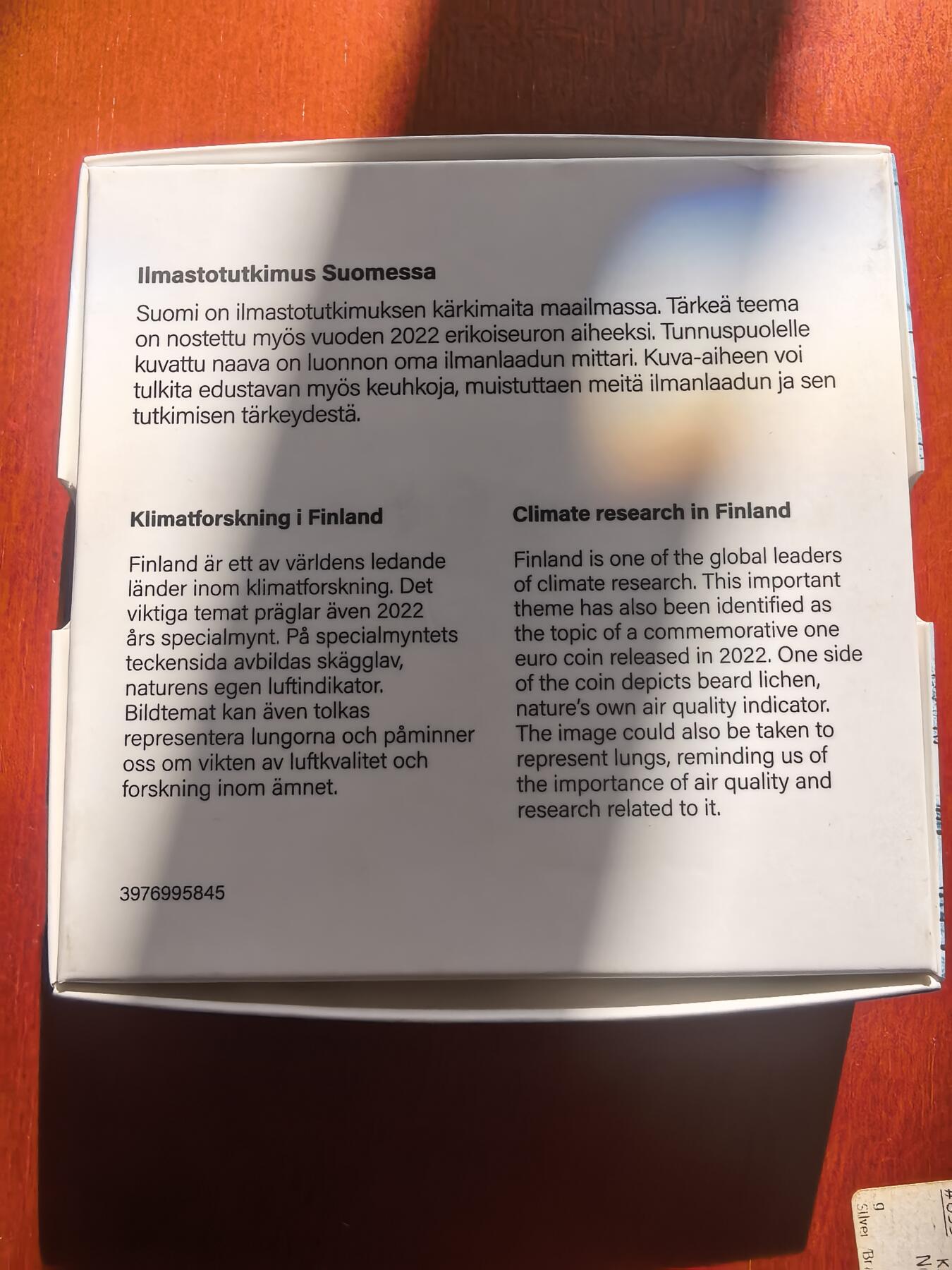 长老汇蛇年精选第七十八场拍卖 2022芬兰气候研究2欧元精制双色币，盒证全，5500枚