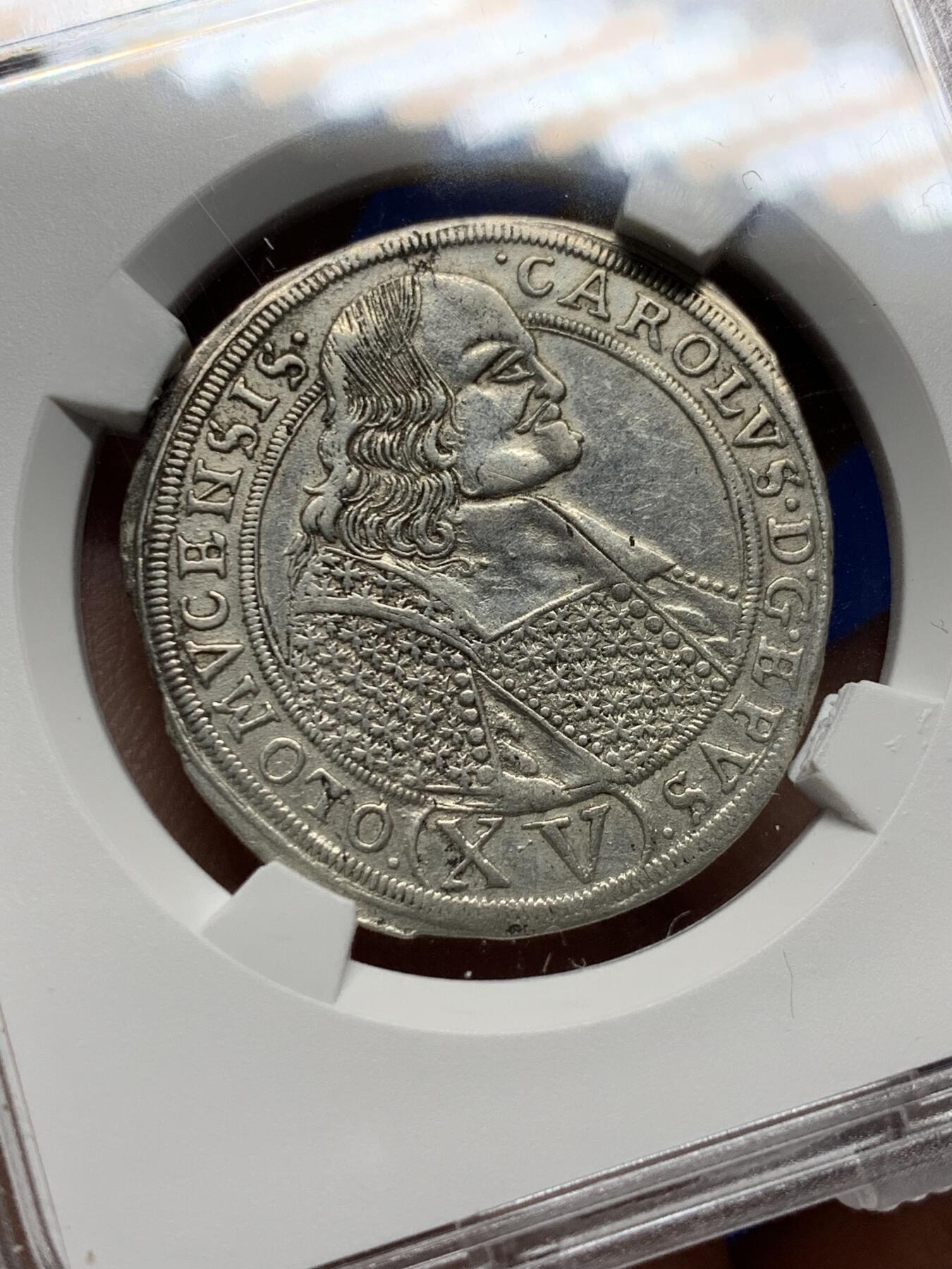 《竞宝斋》第444场 周日，周一，2场连拍 （全场包邮） TQG AUD 神圣罗马帝国 波希米亚王国奥洛穆茨主教区 1694年 15克鲁泽打制银币 细节较好 稀缺品种