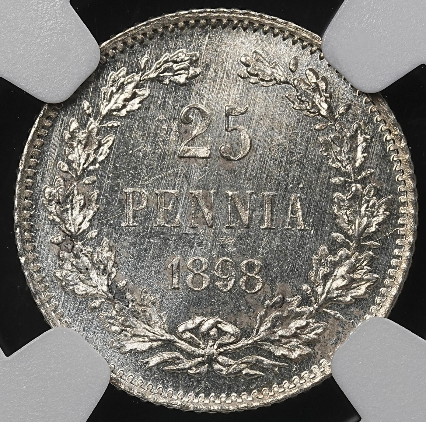 修遠堂世界钱币第九十六期 NGC MS65 1898年芬兰25盆尼银币 早期高分稀少