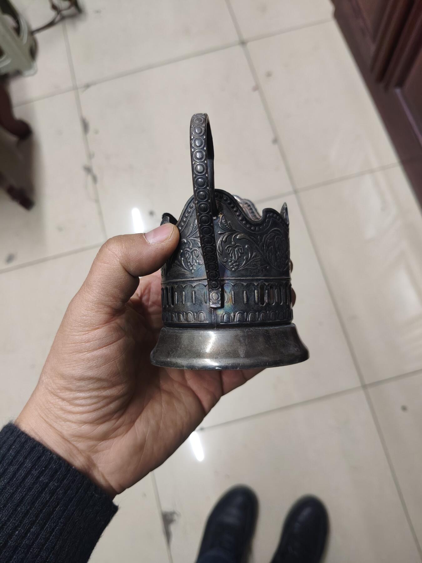 老银件 厚重苏联镀银老杯托2