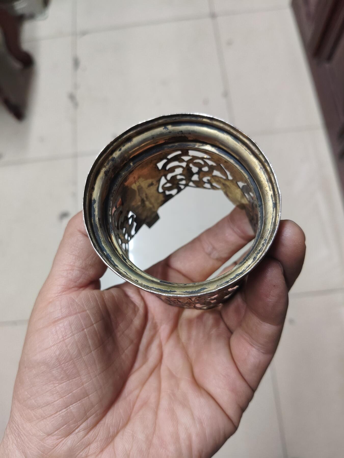 老银件 苏联乌银镶嵌老银制杯托5