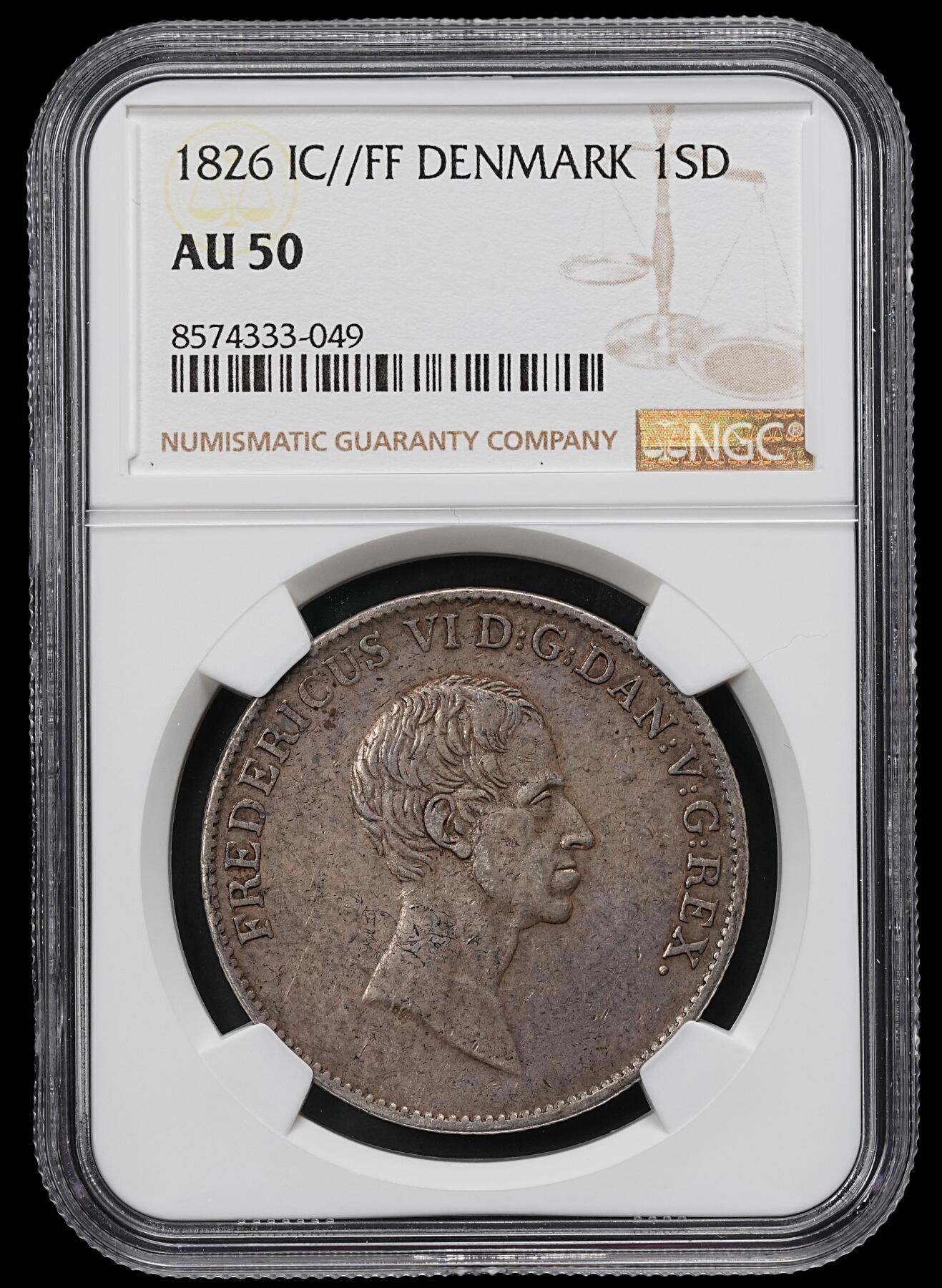 修遠堂世界钱币第九十六期 NGC AU50 1826年丹麦SPECIEDALER大银币