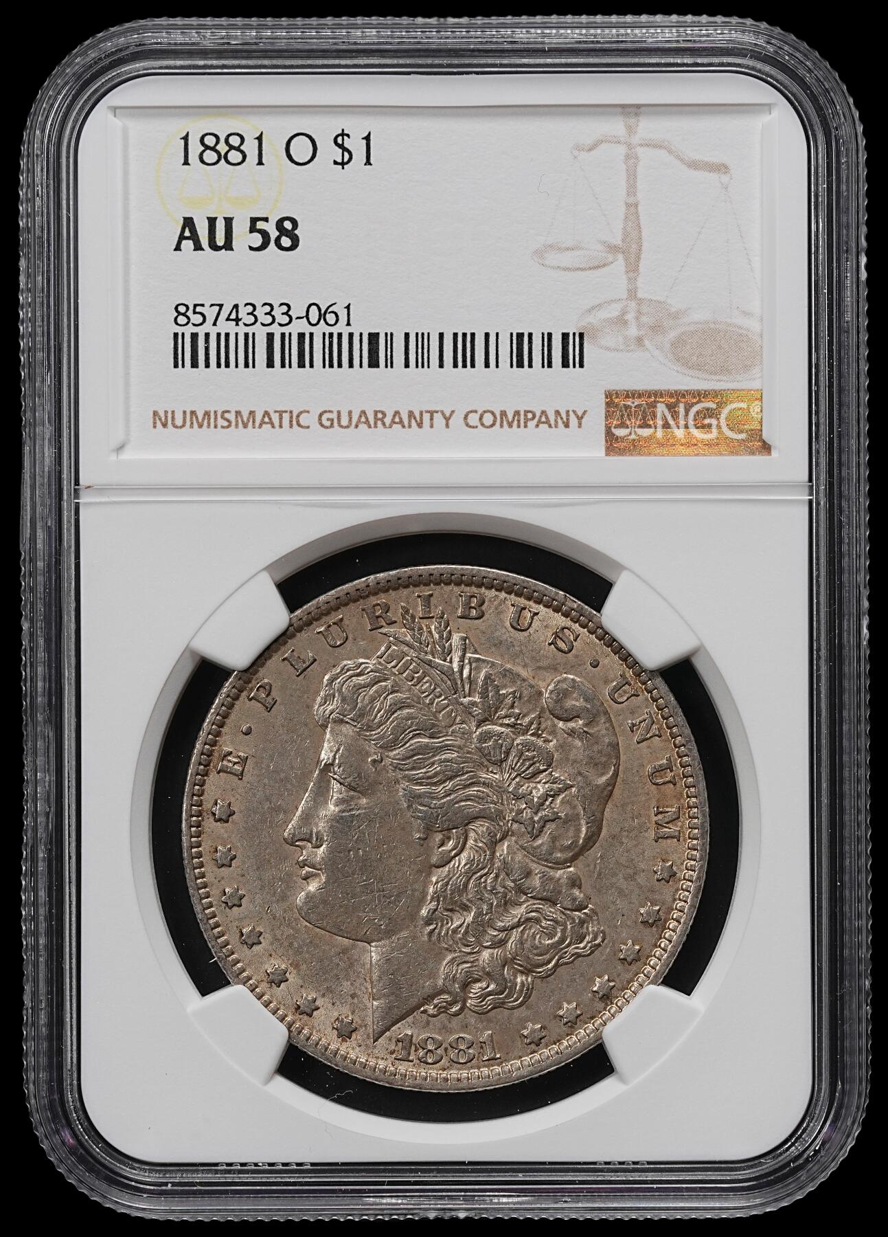 修遠堂世界钱币第九十六期 NGC AU58 1881年美国摩根大银币 O厂铭