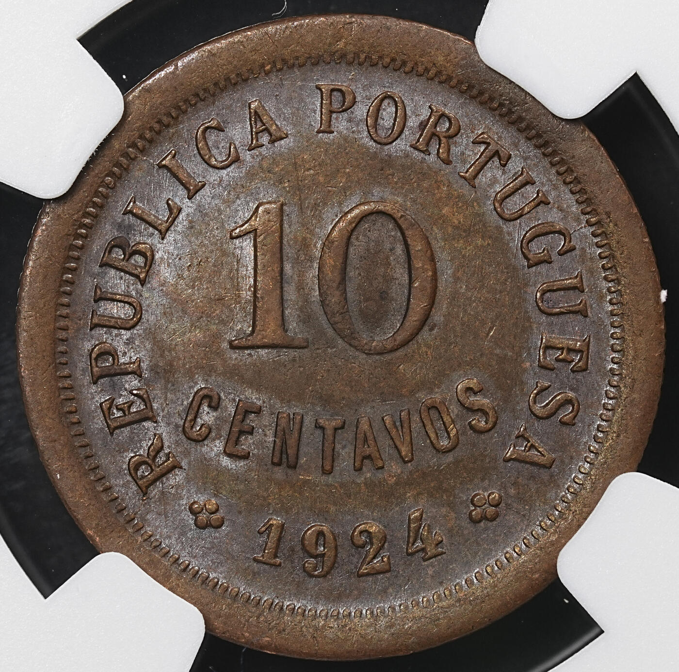 修遠堂世界钱币第九十六期 NGC AU55BN 1924年葡萄牙10分铜币 少见的年份