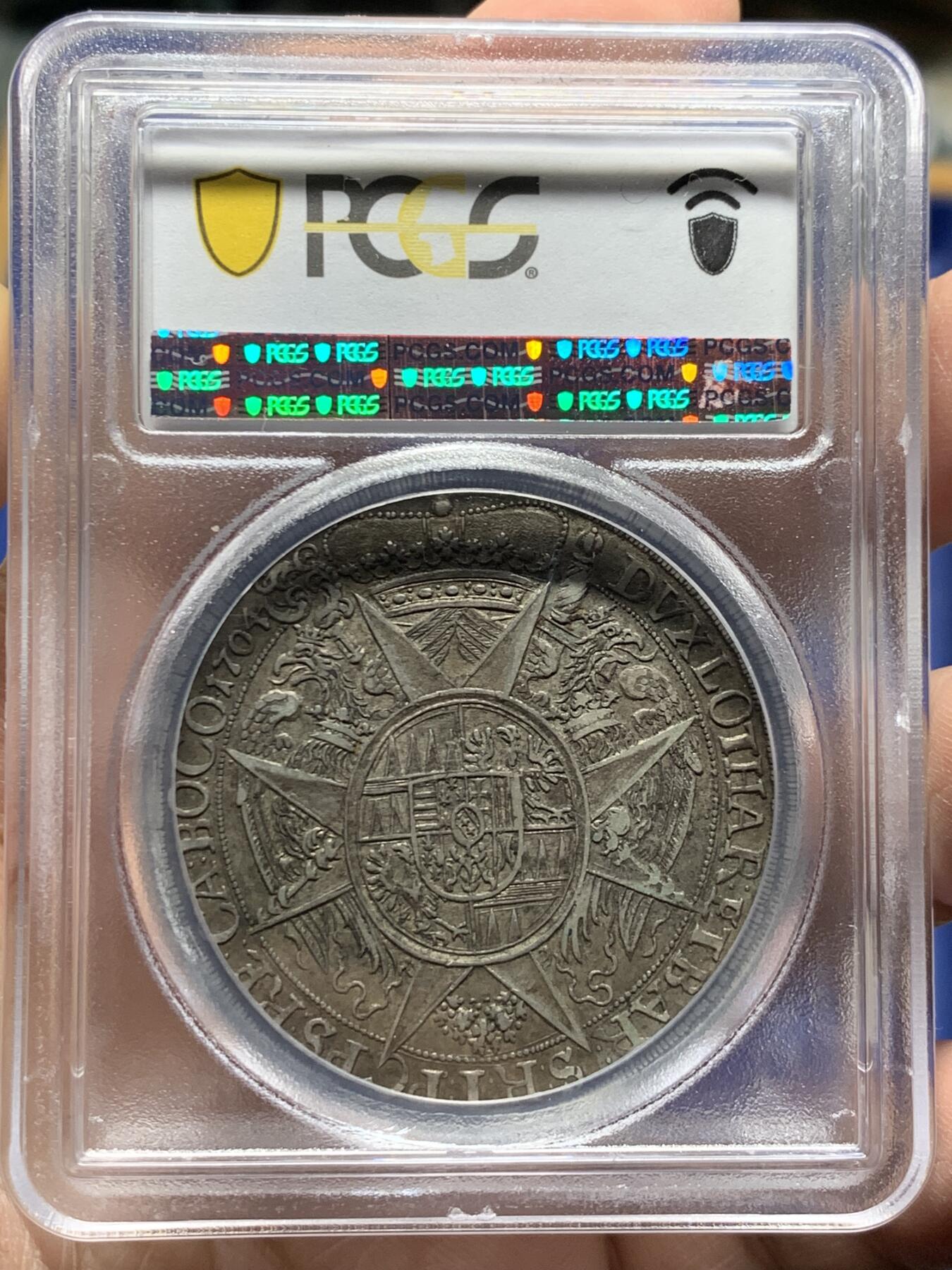 《竞宝斋》第444场 周日，周一，2场连拍 （全场包邮） PCGS AU50 神圣罗马帝国 波西米亚王国 奥尔穆茨主教区1704年泰勒大银币 原味深打 加厚盒装