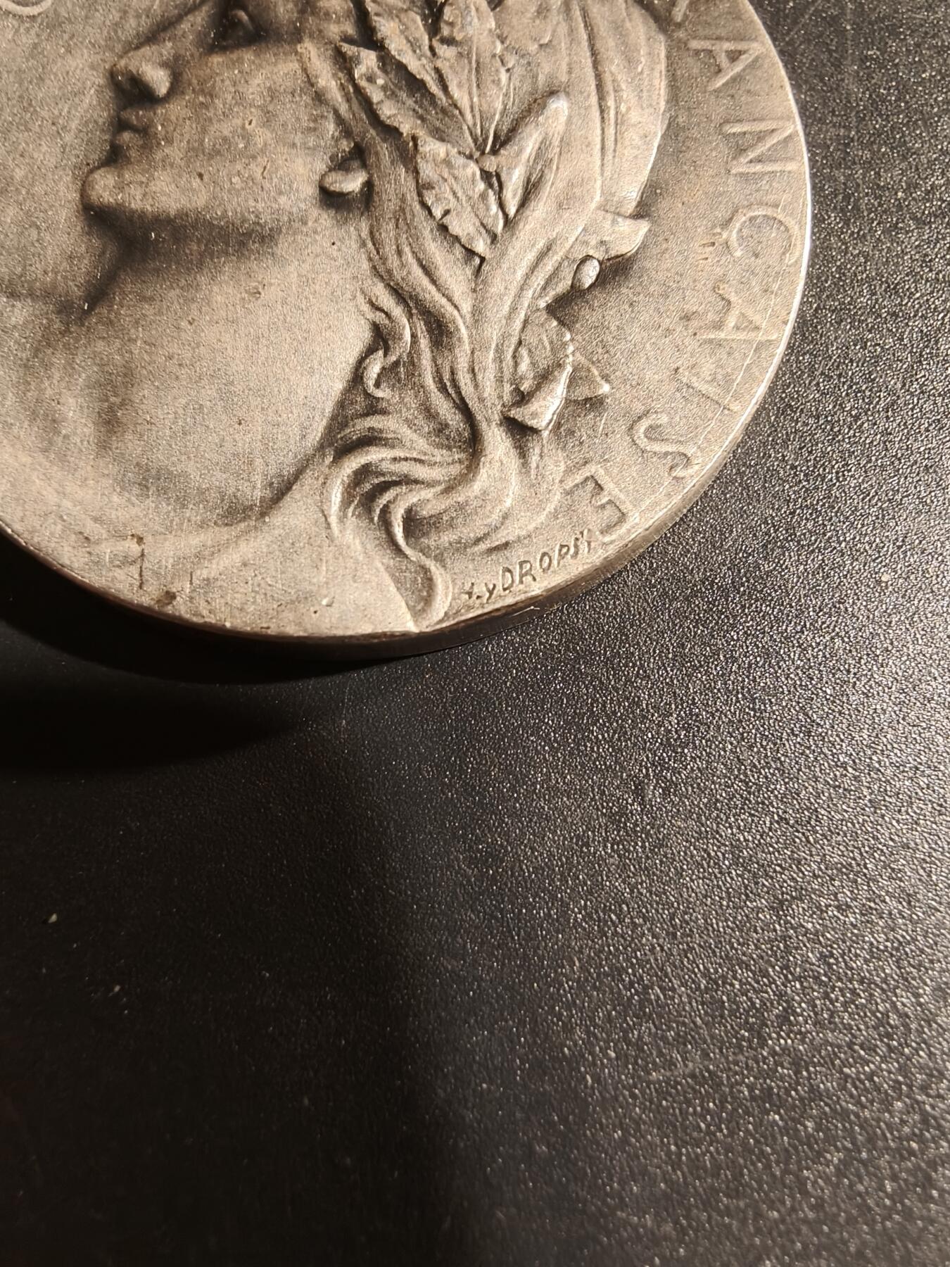 老王徽章第167期 法国全国S.I.C.A.E.联合会镀银大铜章     大师Dropsy作品     直径41mm.    重量42.3g