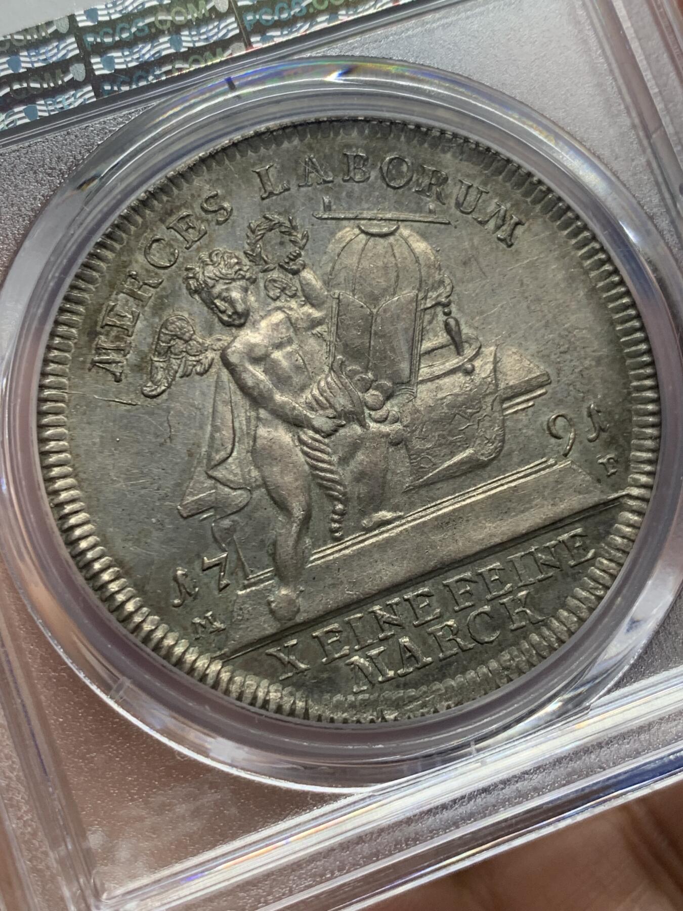 《竞宝斋》第444场 周日，周一，2场连拍 （全场包邮） PCGS MS61 维尔茨堡主教区 1791年 泰勒大银币 包浆自然 小天使鼻尖清晰 更高分只有3枚 确实不易