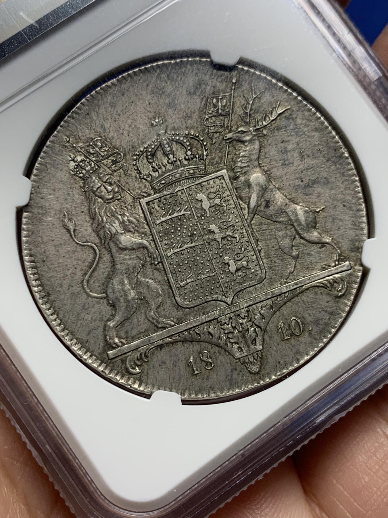 《竞宝斋》第444场 周日，周一，2场连拍 （全场包邮） 唯一亚军分 PCGS AU55 德国 符腾堡王国 1810年  腓特烈一世 泰勒大银币 非常稀少的品种 拍卖记录显示 一枚AU状态裸币 总价超过3.6W成交