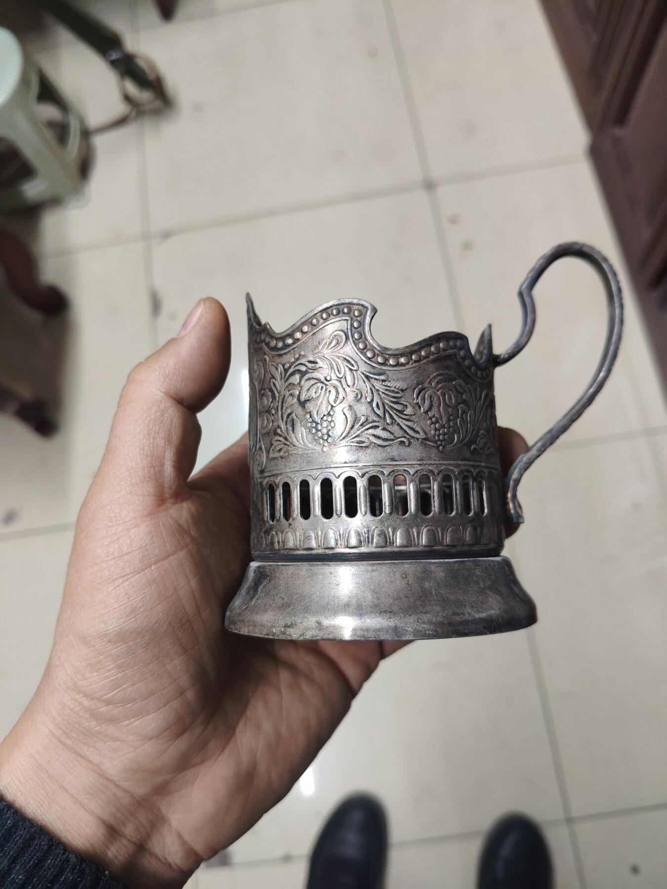 老银件 厚重苏联镀银老杯托4