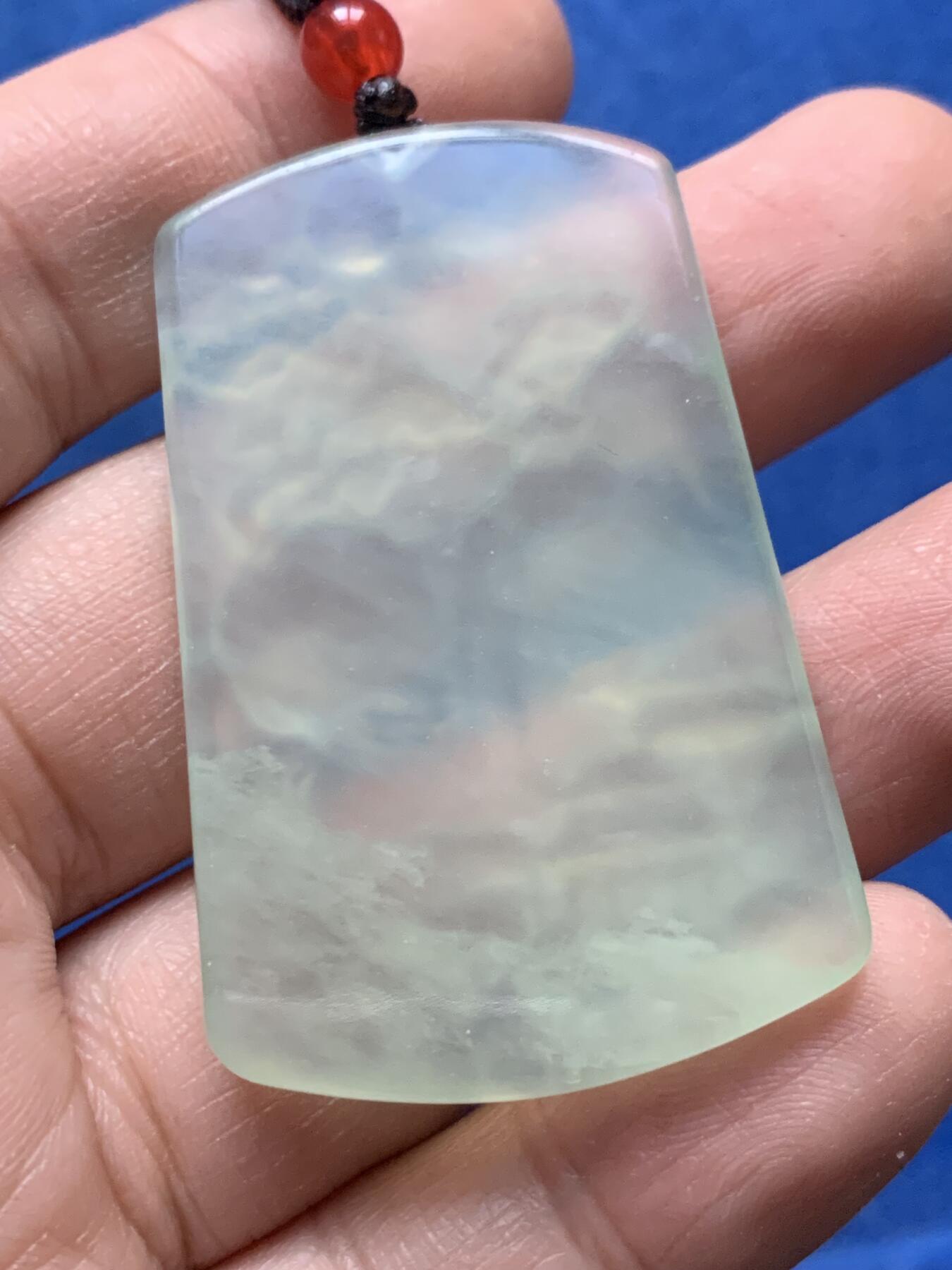 《竞宝斋》第444场 周日，周一，2场连拍 （全场包邮） 玉质山水牌一对，基本尺寸约51MM*30MM，总重约43.2克，透明度高