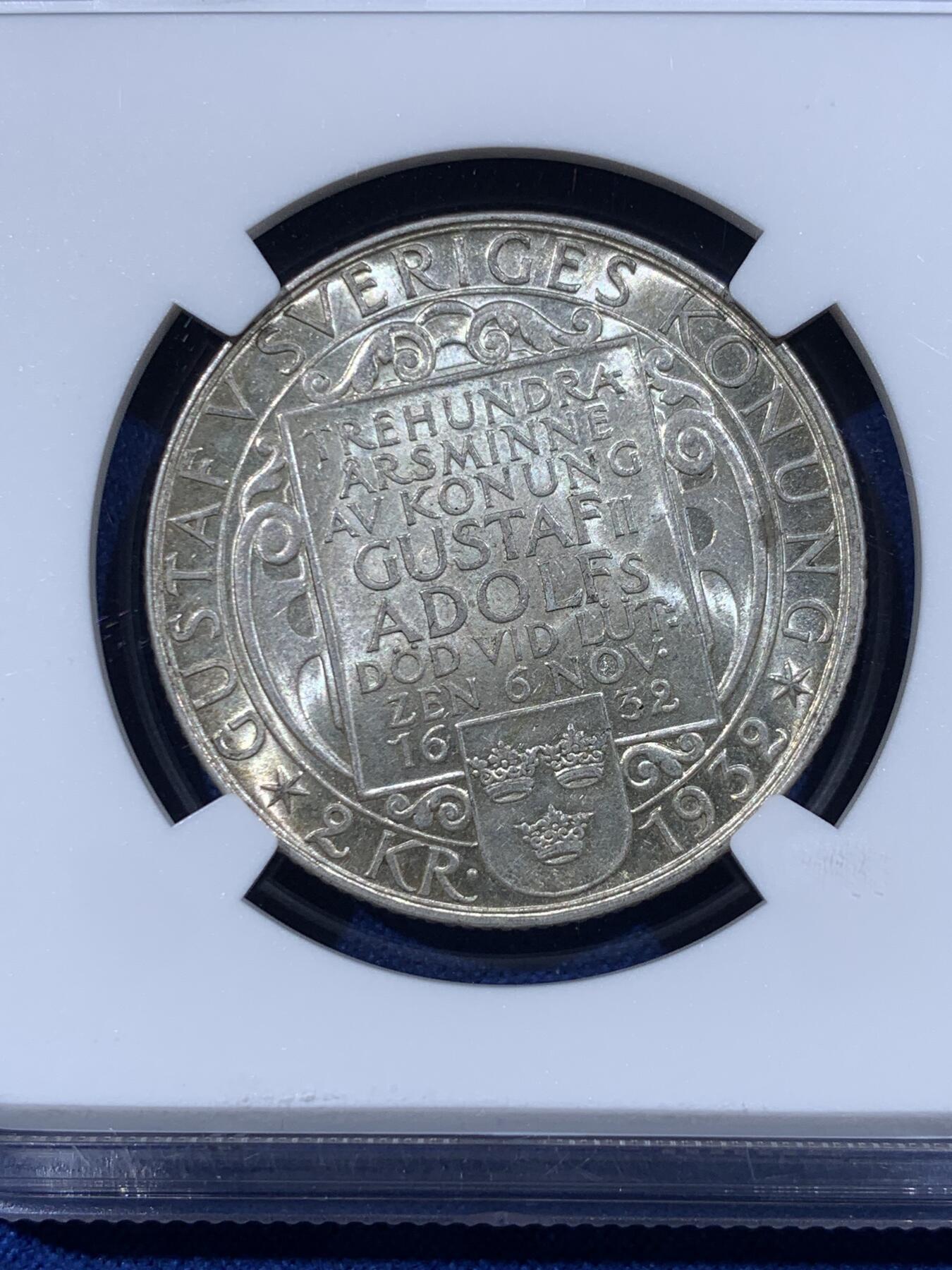 《竞宝斋》第444场 周日，周一，2场连拍 （全场包邮） 两枚一组 PCGS PR69DCAM 2010-S 米勒德-菲尔莫尔 美国总统币1美元（盒子有磕） + NGC UNCD 瑞典1932年古斯塔夫诞辰300周年纪念2克朗银币