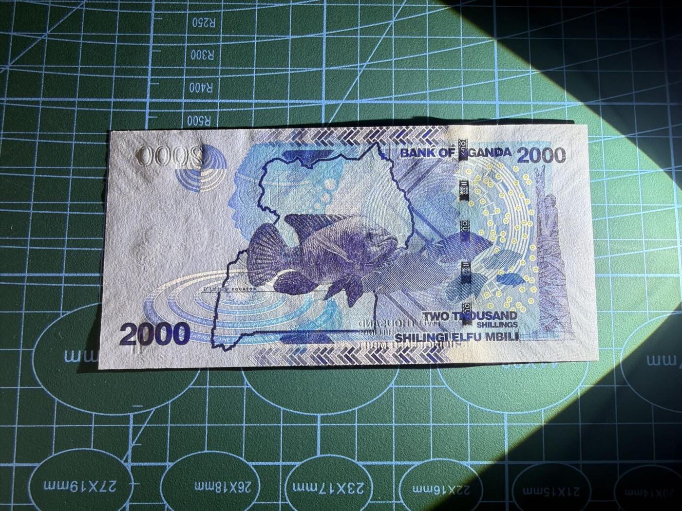 【炜奕收藏】，第五十二期 2010年乌干达2000先令，UNC品相，AA冠千位倒置号