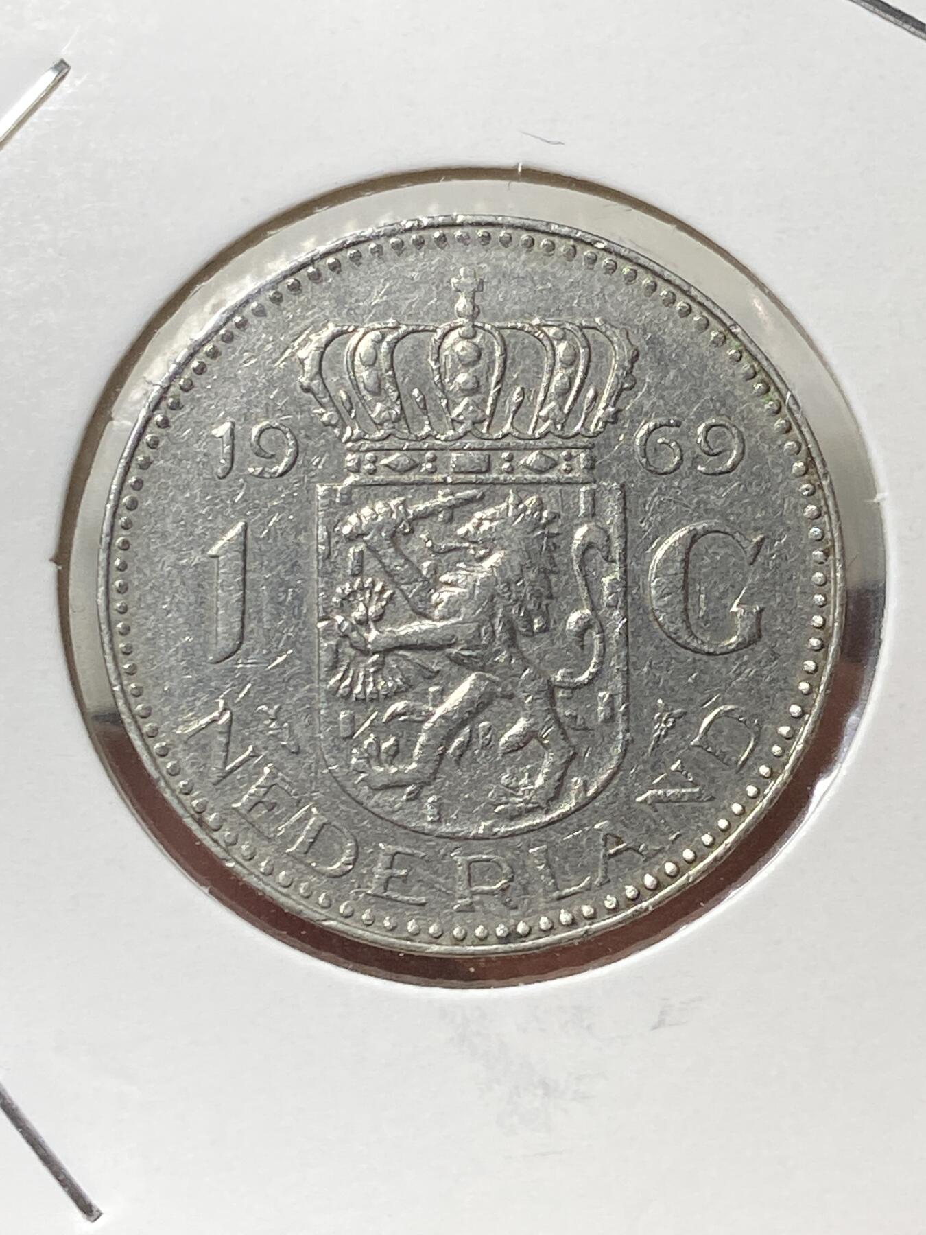 2025年第一百三十三场(总第一百五十九场）外国好品纸夹散币场(免佣金) 荷兰🇳🇱1969年1盾(朱丽安娜女王时期，Fish–鱼标)