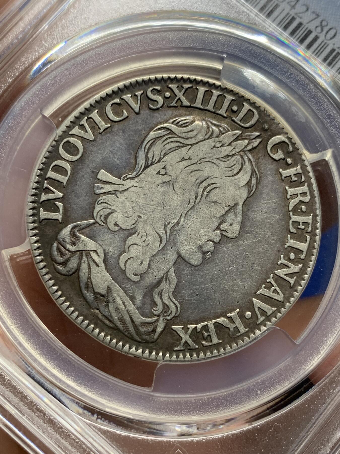 《竞宝斋》第444场 周日，周一，2场连拍 （全场包邮） PCGS VF20 法国 路易十三 1642年-A 1/2埃居银币 路易十三的银币价格要比其子路易十四昂贵得多 这枚克书价高 大珍品种