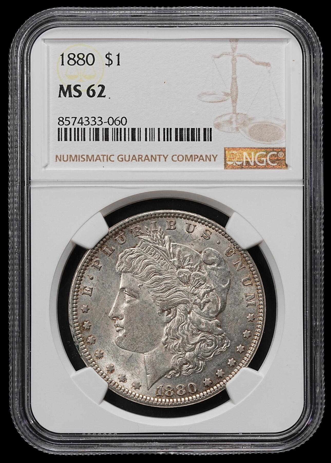 修遠堂世界钱币第九十六期 NGC MS62 1880年美国摩根大银币