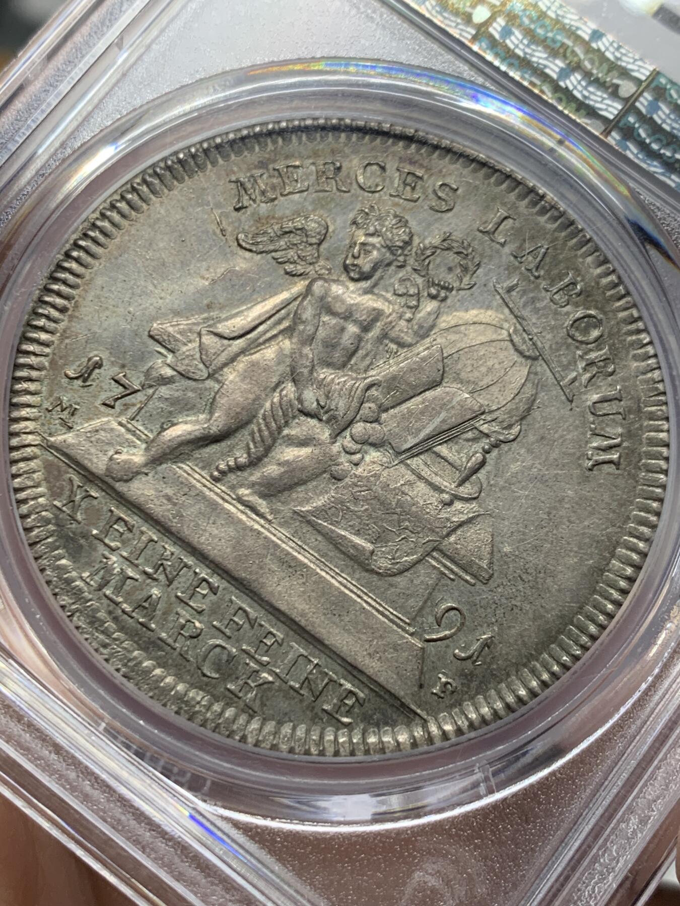 《竞宝斋》第444场 周日，周一，2场连拍 （全场包邮） PCGS MS61 维尔茨堡主教区 1791年 泰勒大银币 包浆自然 小天使鼻尖清晰 更高分只有3枚 确实不易