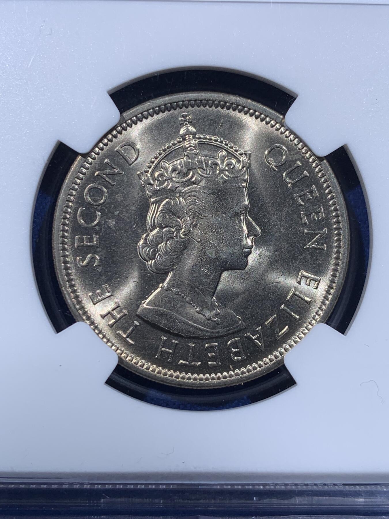 《竞宝斋》第444场 周日，周一，2场连拍 （全场包邮） NGC MS66 香港1973年壹圆镍币 伊丽莎白二世女王高冠头像