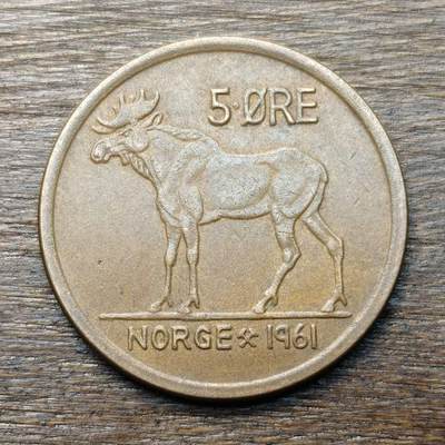 【铜匠收藏】★第134场★散币场，无佣金，30包邮。不满30元，支付5元运费。《接受代拍 代送NGC评级》 - 挪威 1961年 5欧尔 鹿