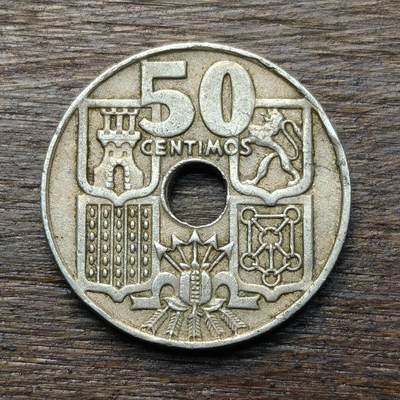 【铜匠收藏】★第134场★散币场，无佣金，30包邮。不满30元，支付5元运费。《接受代拍 代送NGC评级》 - 西班牙 1949年 50分 箭头向上 中孔 镍币