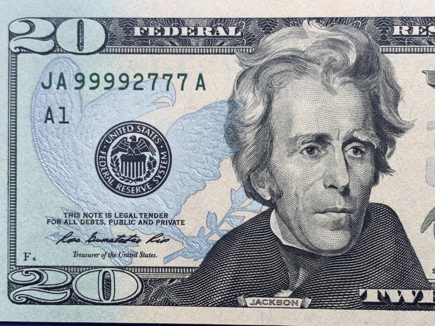 《竞宝斋》第444场 周日，周一，2场连拍 （全场包邮） ACG 64 美国 2009年20美元 彩版 数三 北斗号 双狮豹