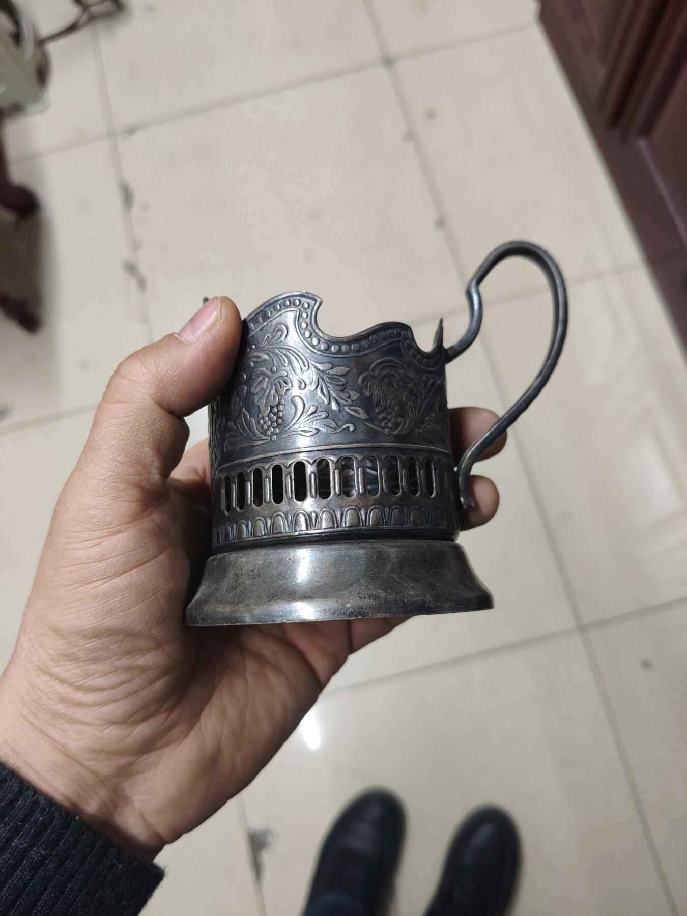 老银件 厚重苏联镀银老杯托2