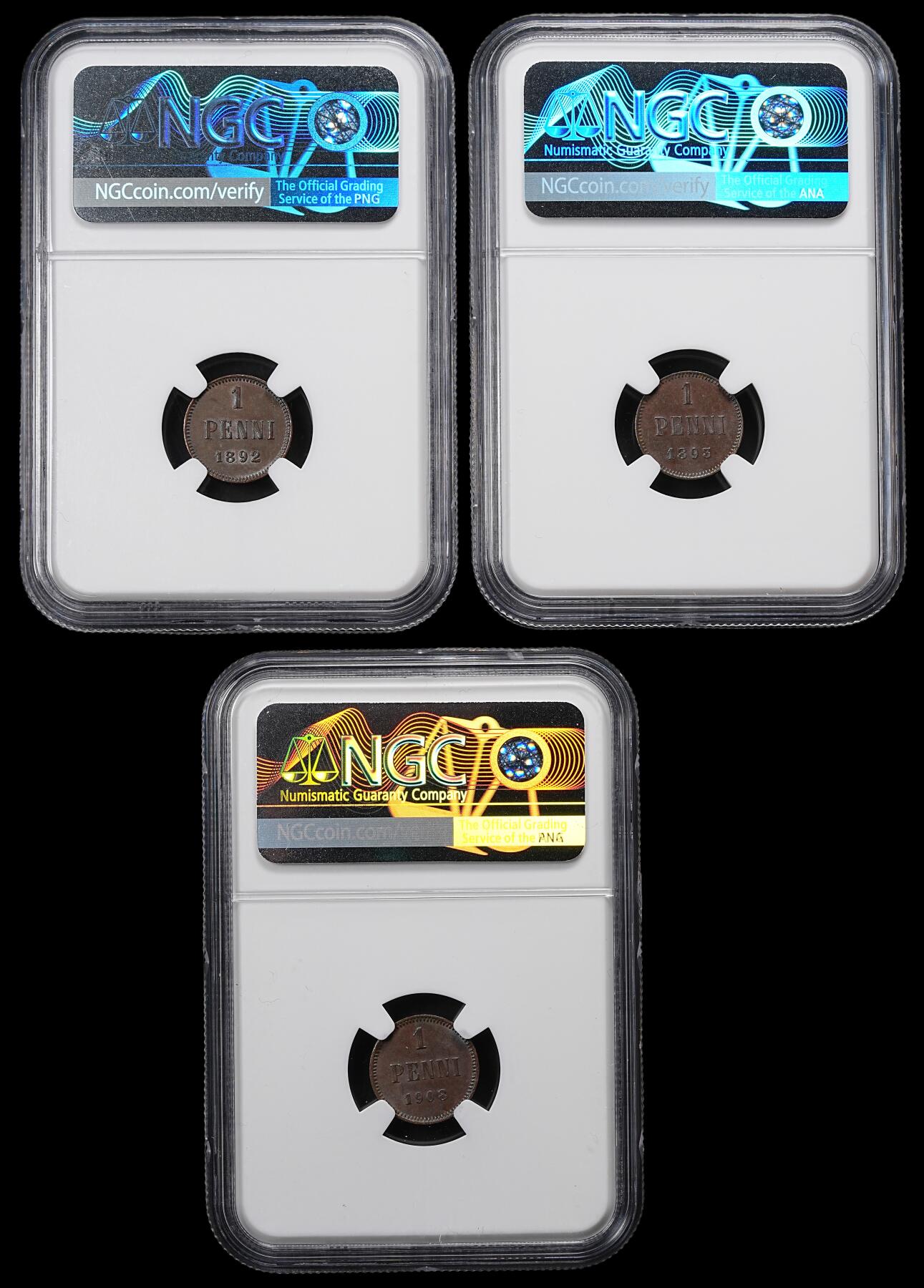 修遠堂世界钱币第九十六期 NGC评级 芬兰1盆尼铜币3枚