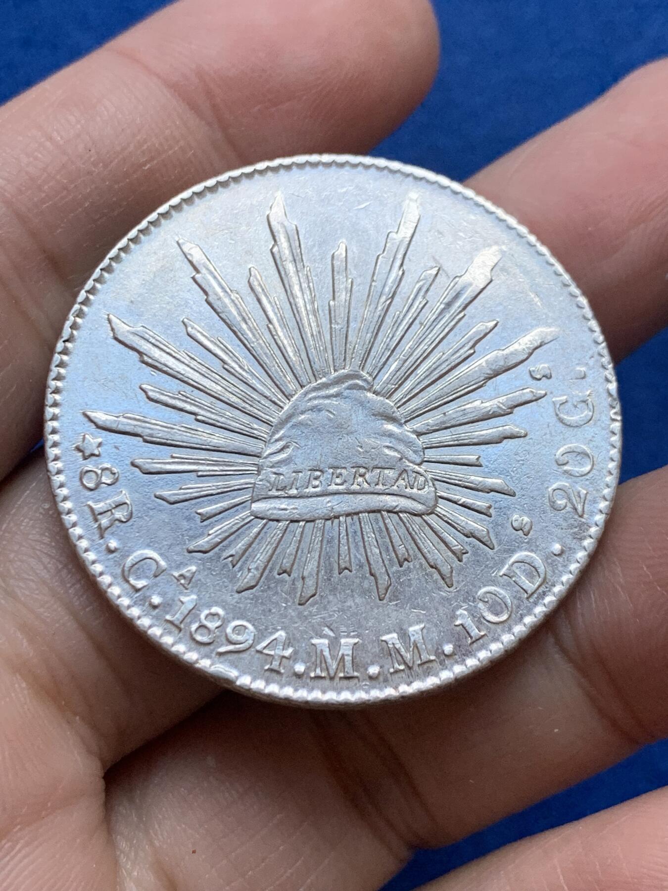 《竞宝斋》第444场 周日，周一，2场连拍 （全场包邮） 墨西哥1894 CA MM版 8R鹰洋银币 细节见图