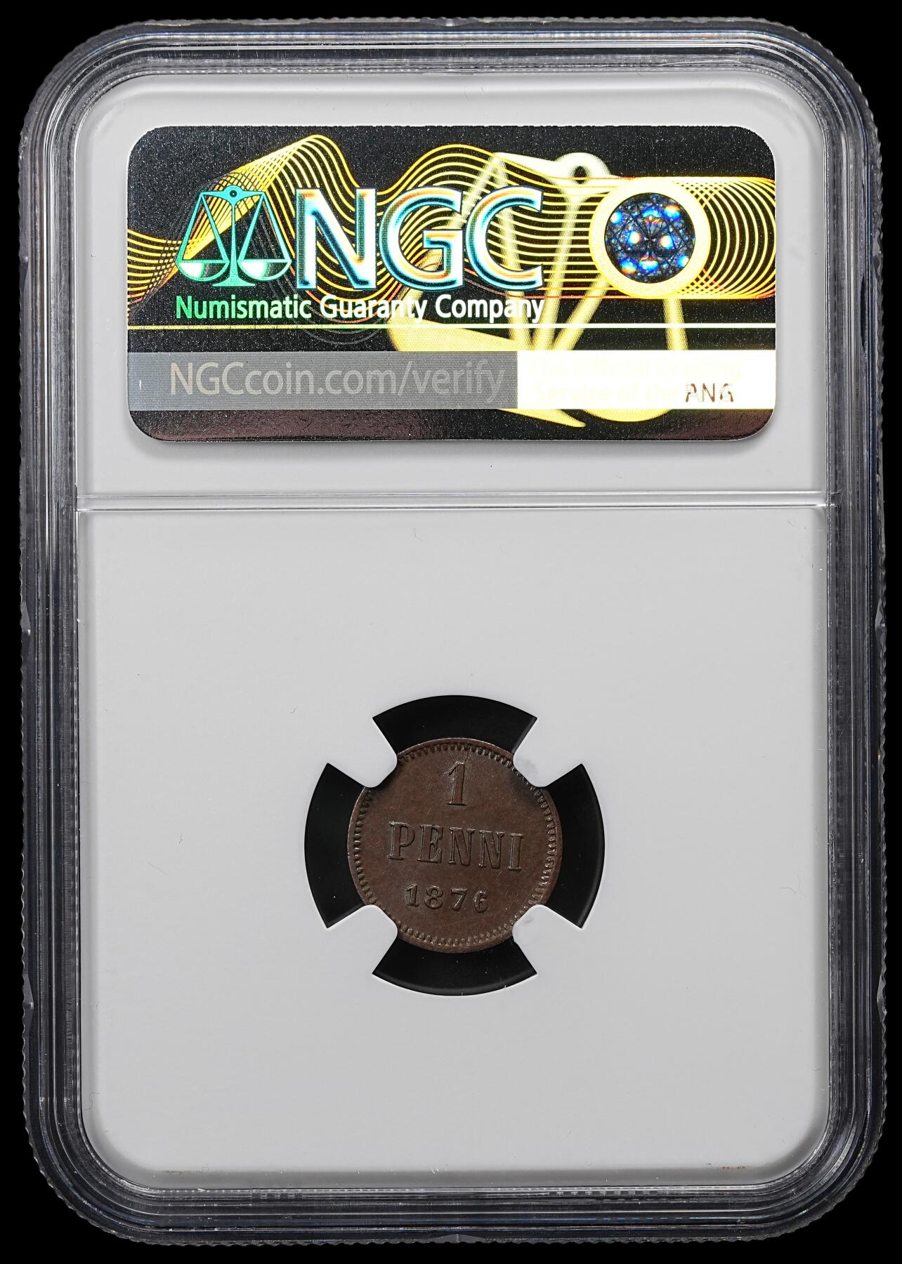 修遠堂世界钱币第九十六期 NGC AU58BN 1876年芬兰1盆尼铜币 少见的早期年份