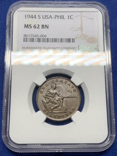 《竞宝斋》第444场 周日，周一，2场连拍 （全场包邮） - NGC MS62BN 菲律宾 1944年 1分 铜币 红光俱在